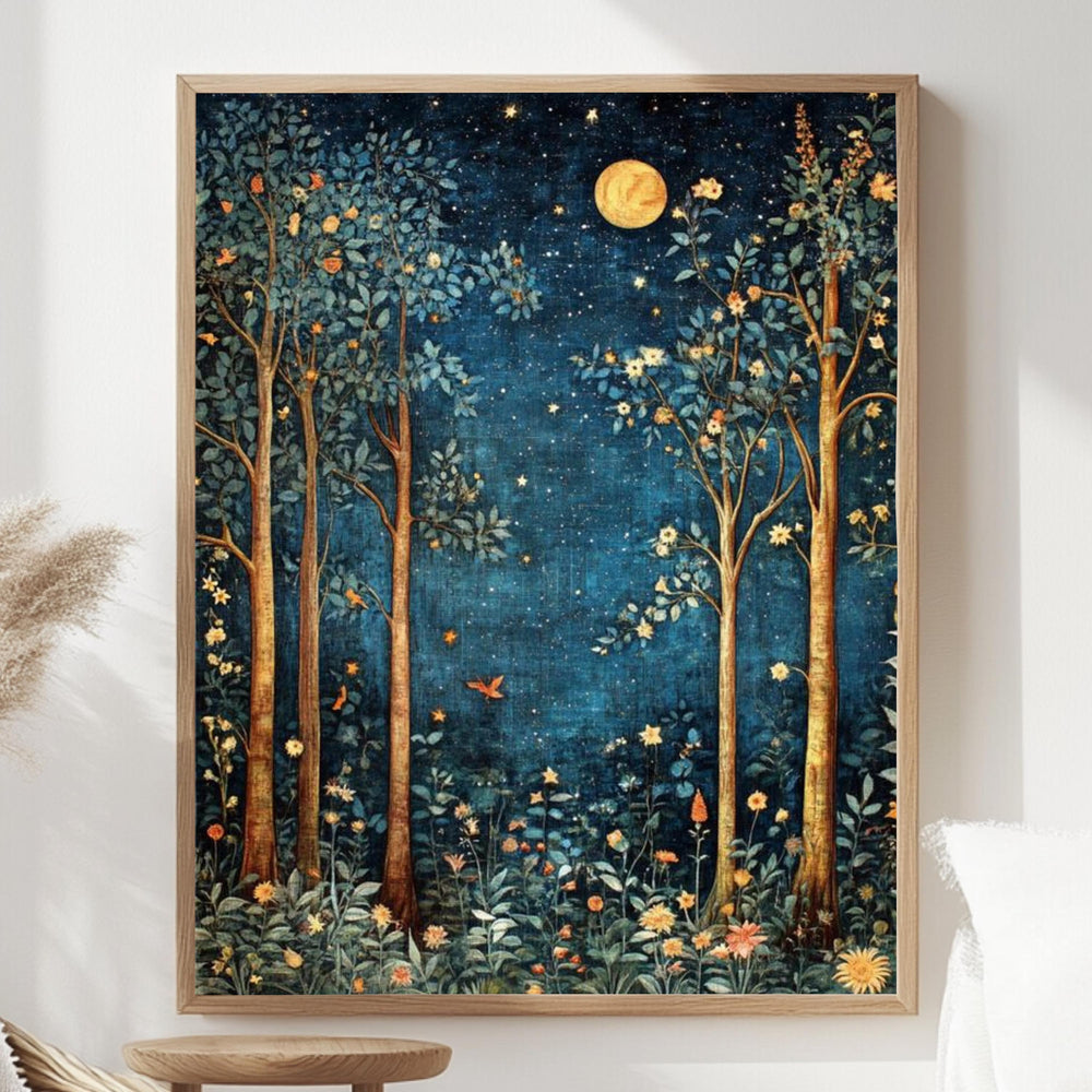Autumn Forest Wall Art, William Morris Canvas Print, Framed Canvas Botanical Decor, Cozy Rustic Accent, Nature-Inspired Country Home Design