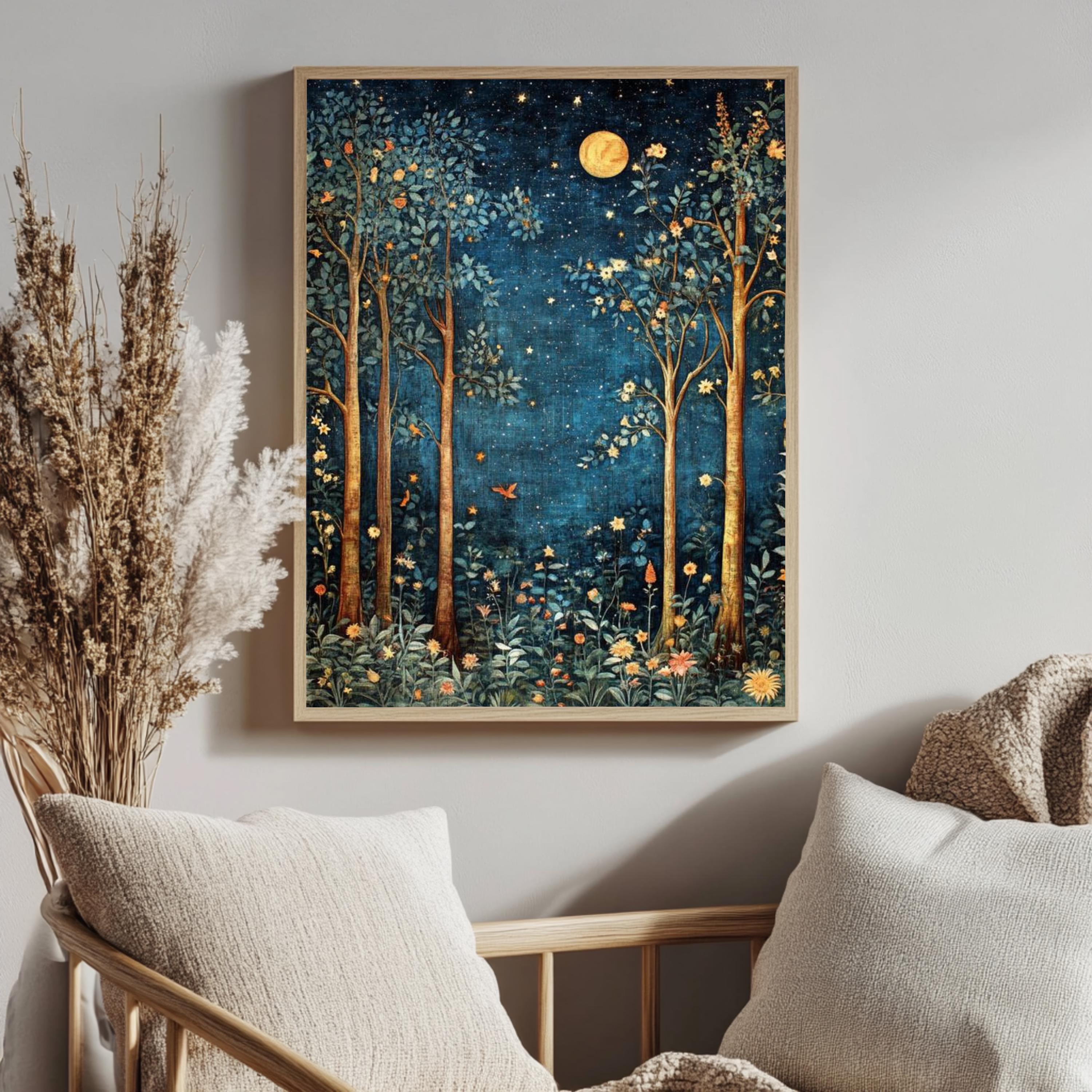 Autumn Forest Wall Art, William Morris Canvas Print, Framed Canvas Botanical Decor, Cozy Rustic Accent, Nature-Inspired Country Home Design