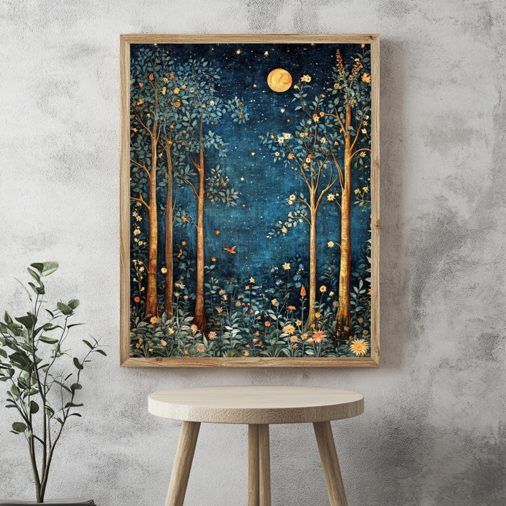 Autumn Forest Wall Art, William Morris Canvas Print, Framed Canvas Botanical Decor, Cozy Rustic Accent, Nature-Inspired Country Home Design
