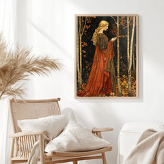 Autumn Goddess Wall Art, William Morris Style Canvas Print, Framed Canvas Botanical Decor, Rustic Nature-Inspired Accent, Vintage Cozy Decor