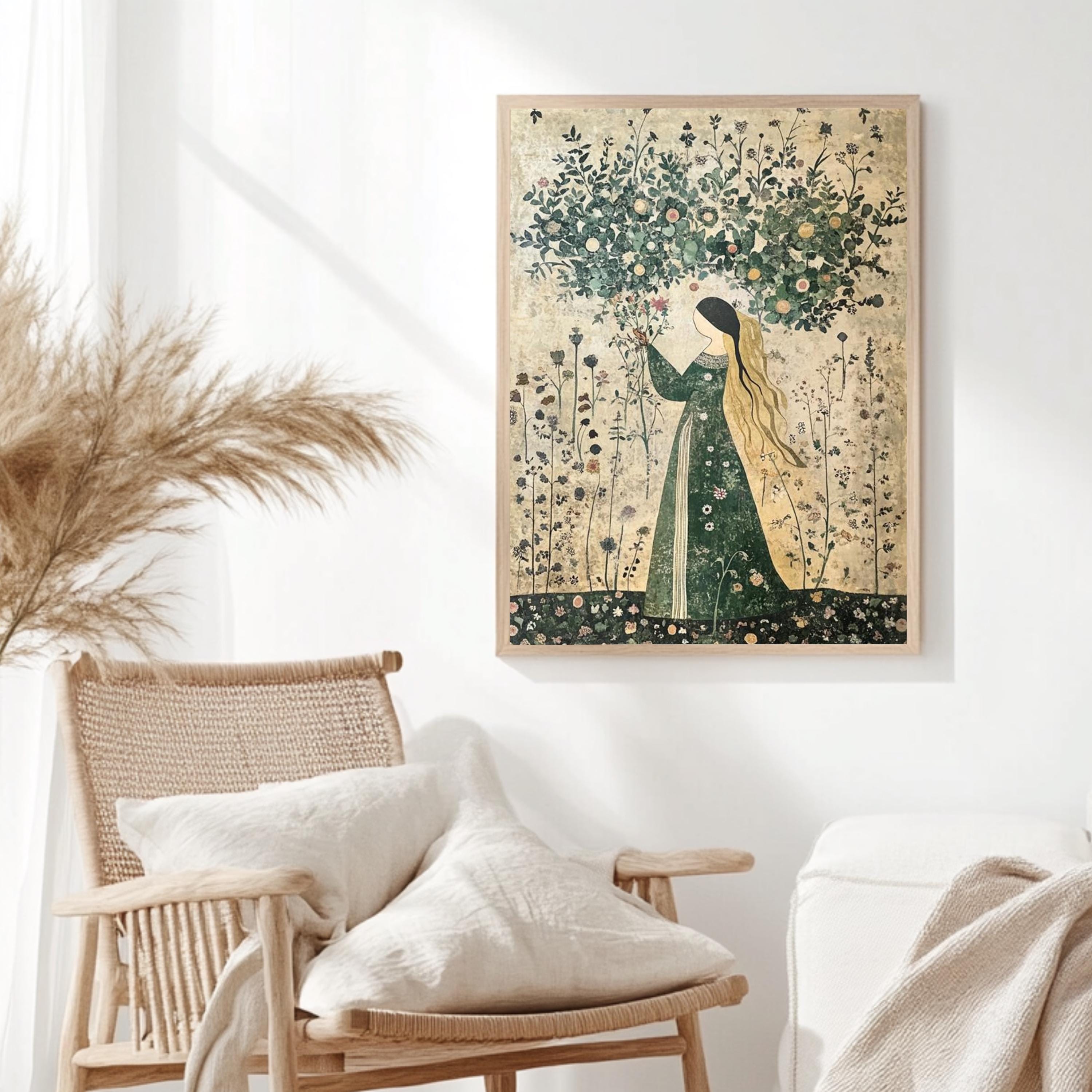 Autumn Goddess Wall Art, William Morris Canvas Print, Framed Canvas Botanical Decor, Rustic Interior Accent, Nature-Inspired Woodland Style