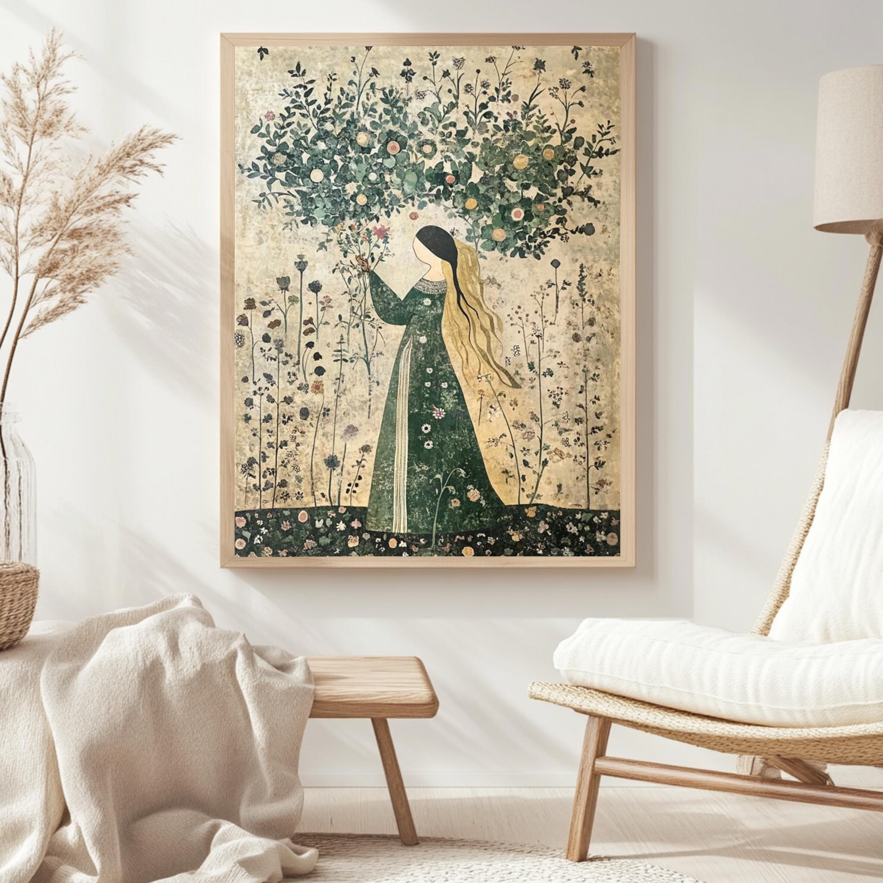 Autumn Goddess Wall Art, William Morris Canvas Print, Framed Canvas Botanical Decor, Rustic Interior Accent, Nature-Inspired Woodland Style