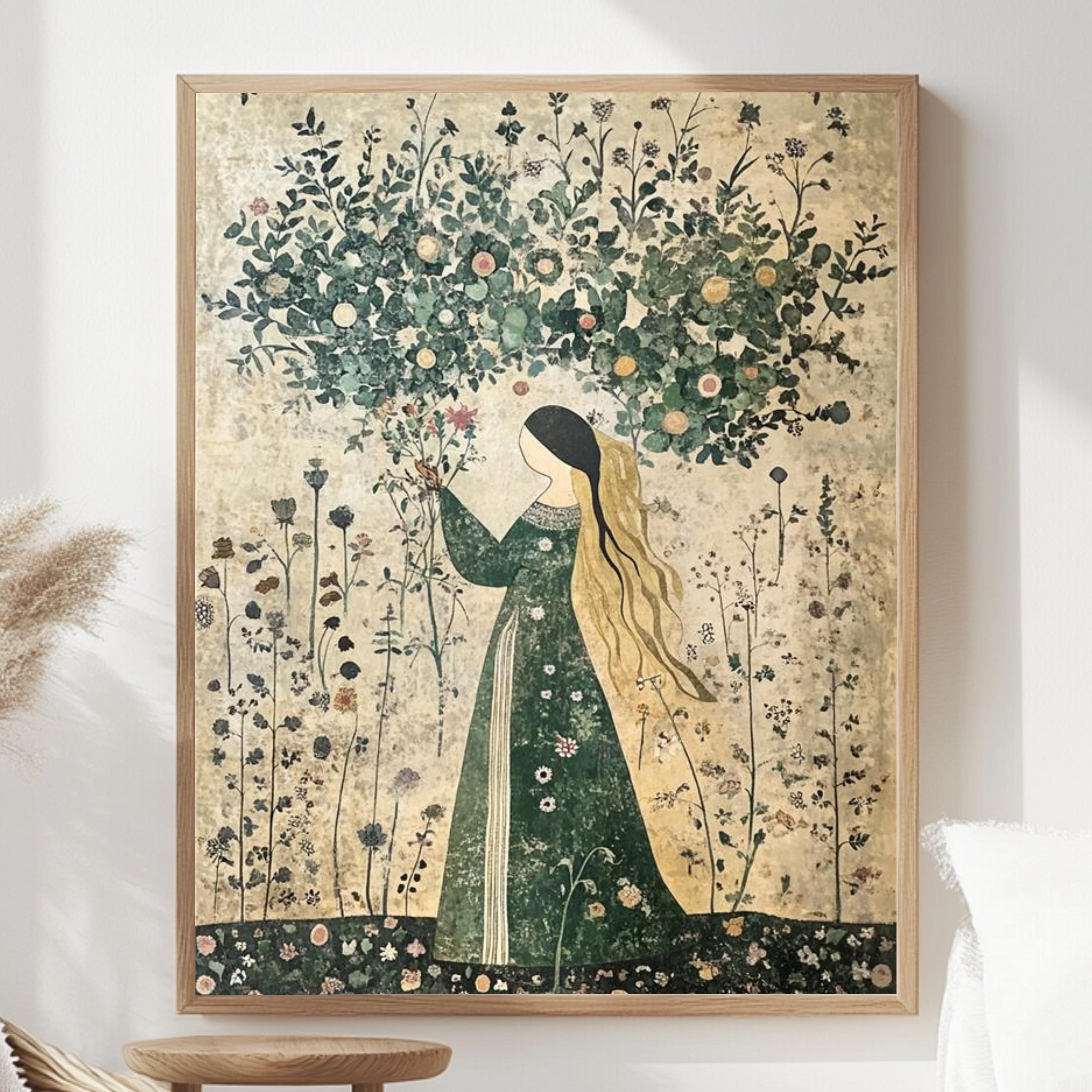Autumn Goddess Wall Art, William Morris Canvas Print, Framed Canvas Botanical Decor, Rustic Interior Accent, Nature-Inspired Woodland Style
