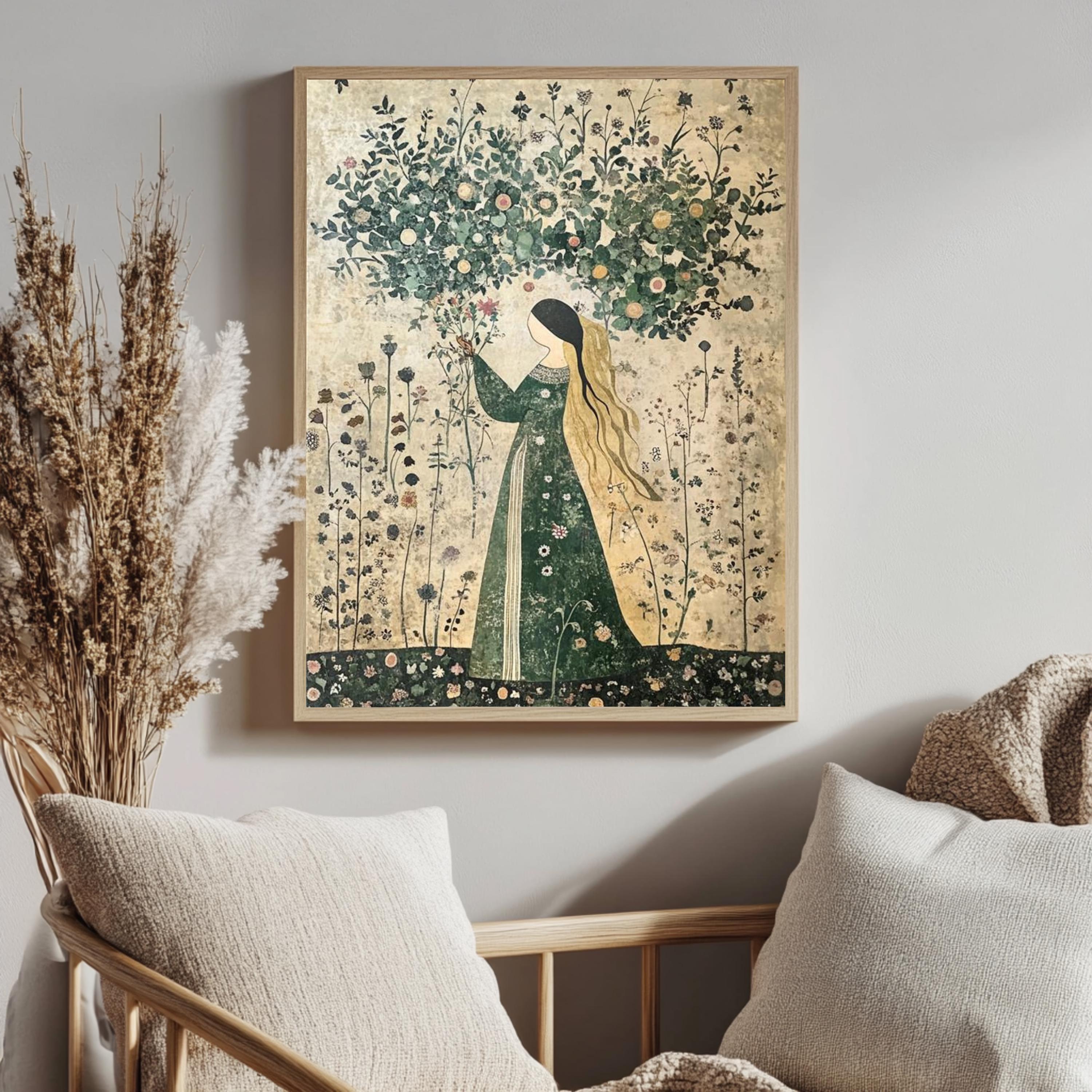 Autumn Goddess Wall Art, William Morris Canvas Print, Framed Canvas Botanical Decor, Rustic Interior Accent, Nature-Inspired Woodland Style