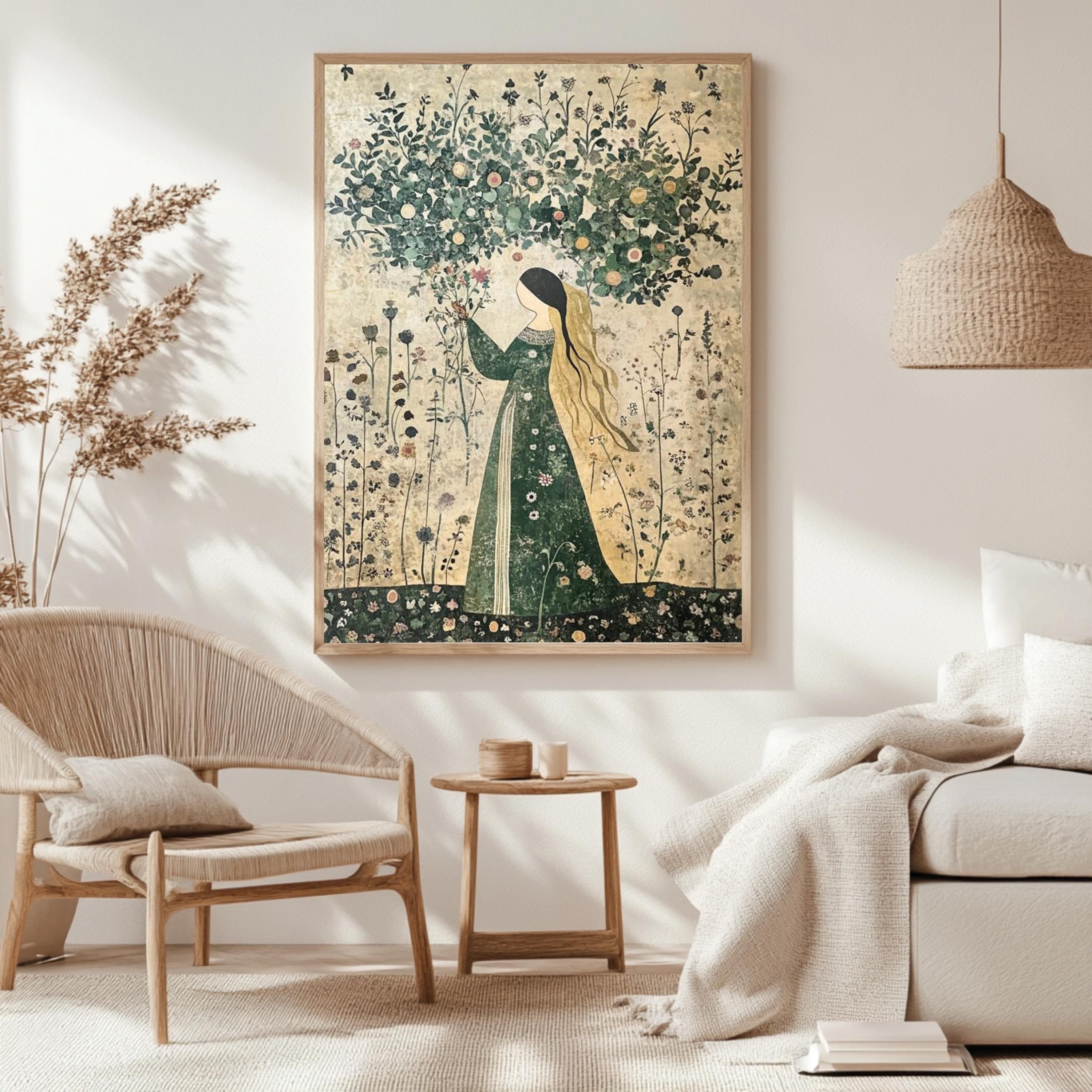 Autumn Goddess Wall Art, William Morris Canvas Print, Framed Canvas Botanical Decor, Rustic Interior Accent, Nature-Inspired Woodland Style
