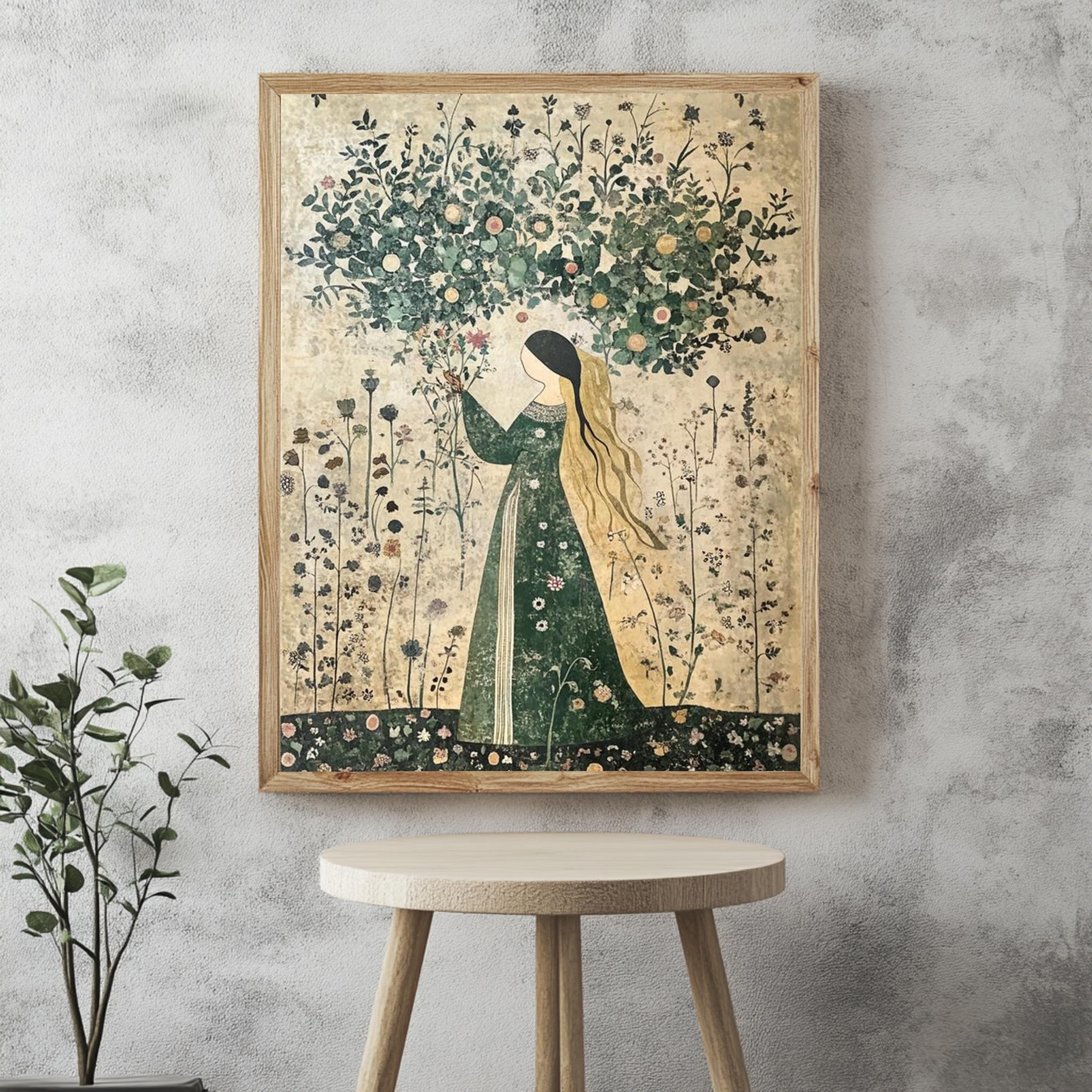 Autumn Goddess Wall Art, William Morris Canvas Print, Framed Canvas Botanical Decor, Rustic Interior Accent, Nature-Inspired Woodland Style
