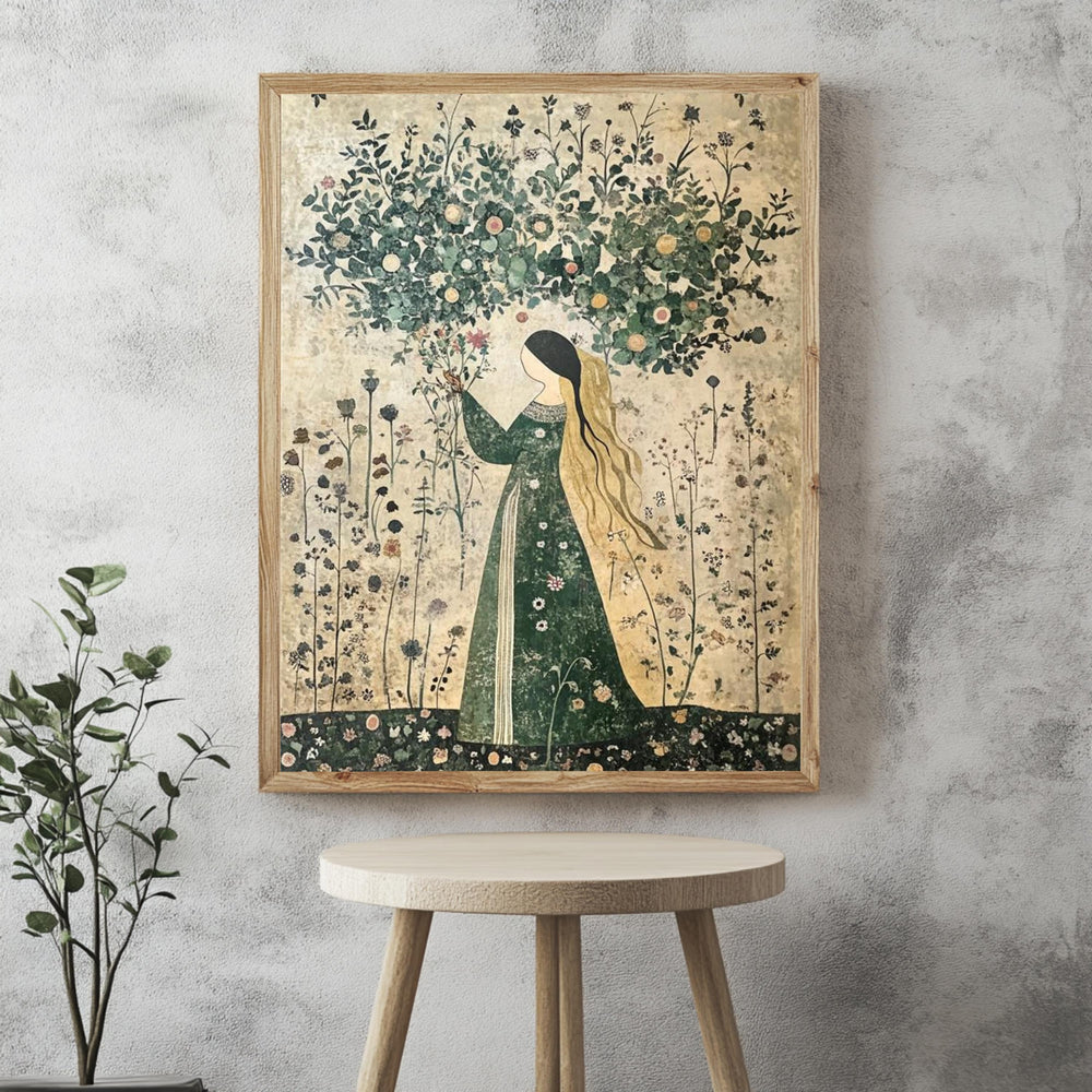 Autumn Goddess Wall Art, William Morris Canvas Print, Framed Canvas Botanical Decor, Rustic Interior Accent, Nature-Inspired Woodland Style