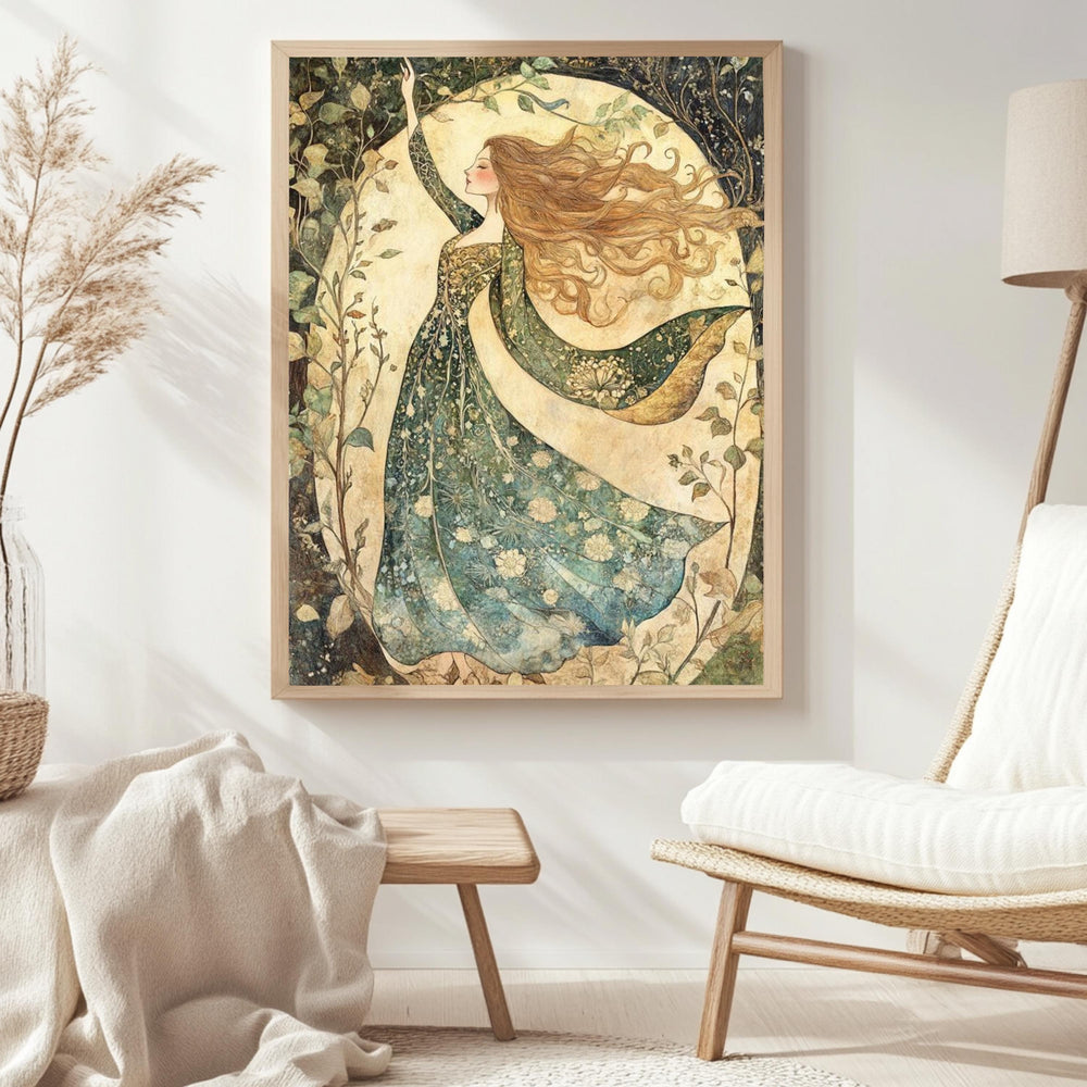 William Morris Goddess Forest Canvas, Woman Wall Art Print, Framed Canvas Botanical Decor, Vintage Rustic Accent, Nature-Inspired Woodland