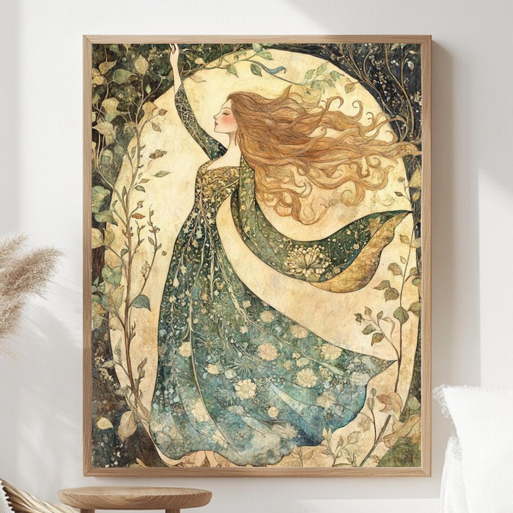William Morris Goddess Forest Canvas, Woman Wall Art Print, Framed Canvas Botanical Decor, Vintage Rustic Accent, Nature-Inspired Woodland