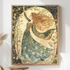 William Morris Goddess Forest Canvas, Woman Wall Art Print, Framed Canvas Botanical Decor, Vintage Rustic Accent, Nature-Inspired Woodland