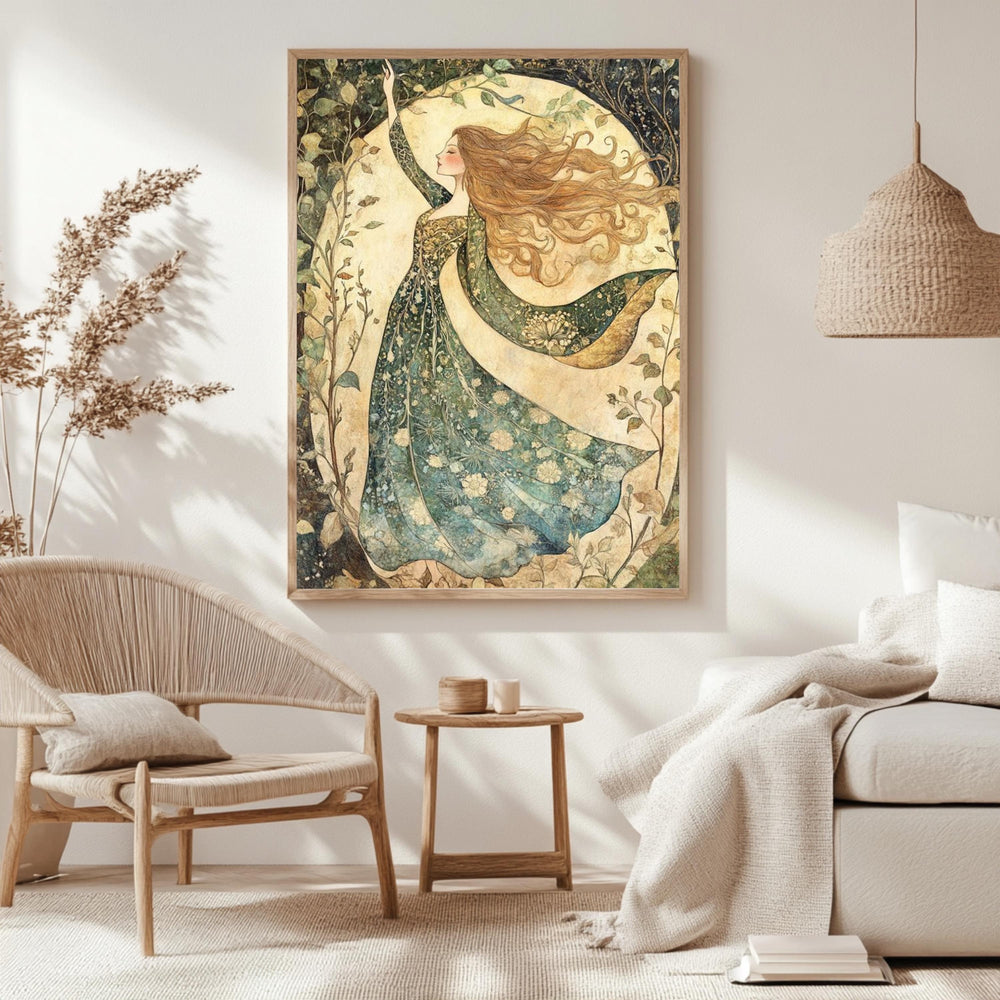 William Morris Goddess Forest Canvas, Woman Wall Art Print, Framed Canvas Botanical Decor, Vintage Rustic Accent, Nature-Inspired Woodland