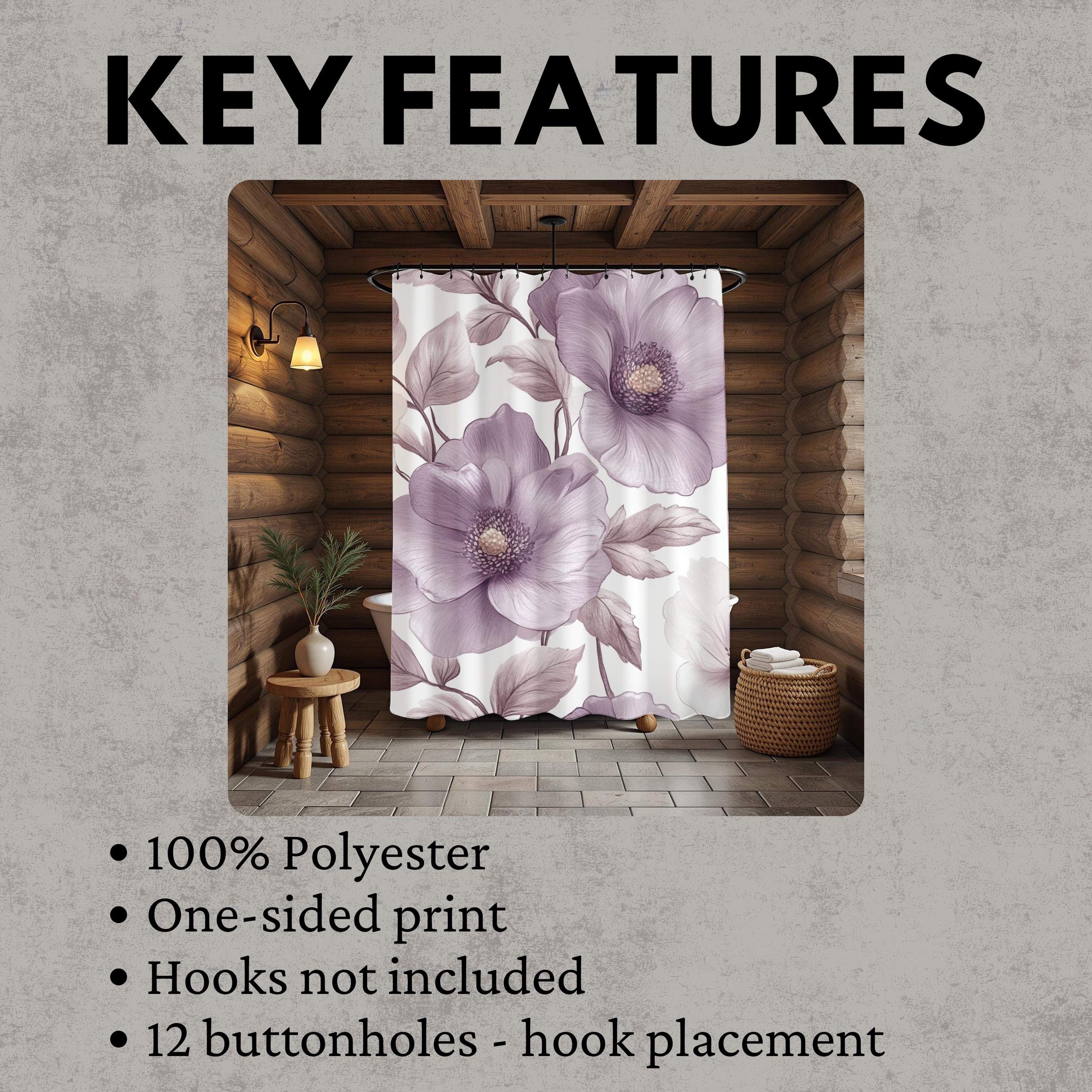 Purple Floral Shower Curtain, Oversized Botanical Bath Art, Romantic Flower Pattern Bathroom Curtain, 71x74 Inches, Moody Bloom Design