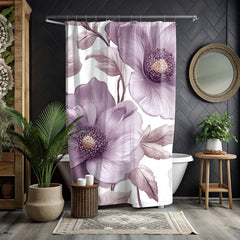 Purple Floral Shower Curtain, Oversized Botanical Bath Art, Romantic Flower Pattern Bathroom Curtain, 71x74 Inches, Moody Bloom Design