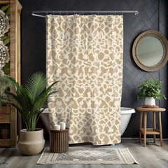 Beige Tribal Damask Shower Curtain, Neutral Ikat Pattern Bath Decor, Minimal Global Print Fabric Curtain For Modern Natural Bathroom 71x74