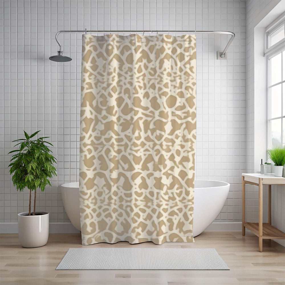 Beige Tribal Damask Shower Curtain, Neutral Ikat Pattern Bath Decor, Minimal Global Print Fabric Curtain For Modern Natural Bathroom 71x74