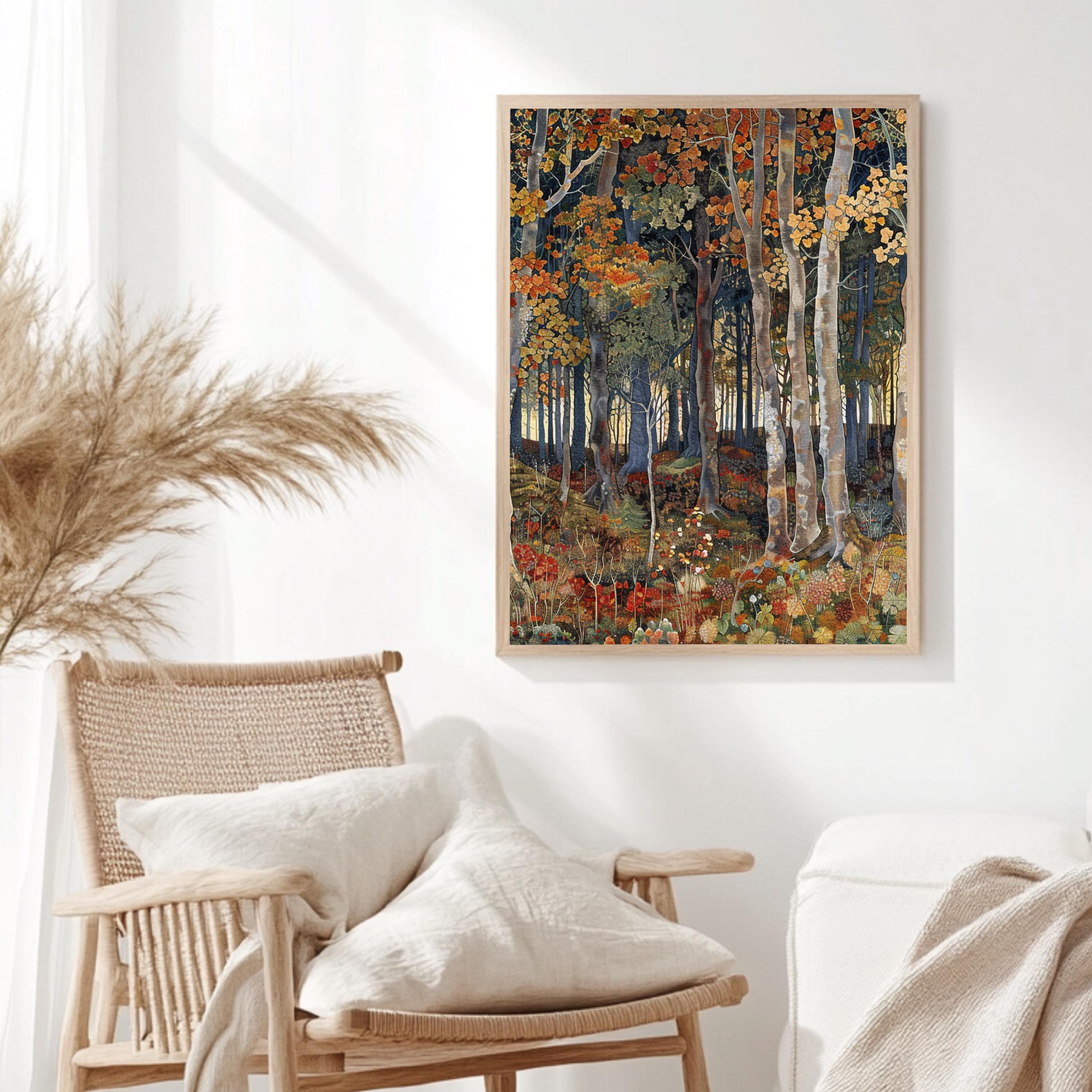 William Morris Inspired Autumn Forest Canvas Wall Art, Fall Painting, Vintage Botanical Art, Rustic Autumn Decor, Nature-Inspired Home Decor