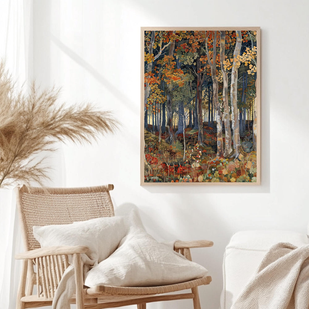 William Morris Inspired Autumn Forest Canvas Wall Art, Fall Painting, Vintage Botanical Art, Rustic Autumn Decor, Nature-Inspired Home Decor