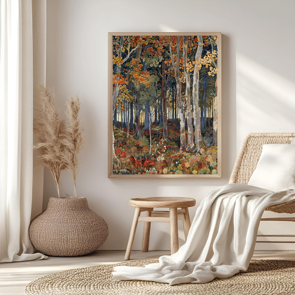 William Morris Inspired Autumn Forest Canvas Wall Art, Fall Painting, Vintage Botanical Art, Rustic Autumn Decor, Nature-Inspired Home Decor