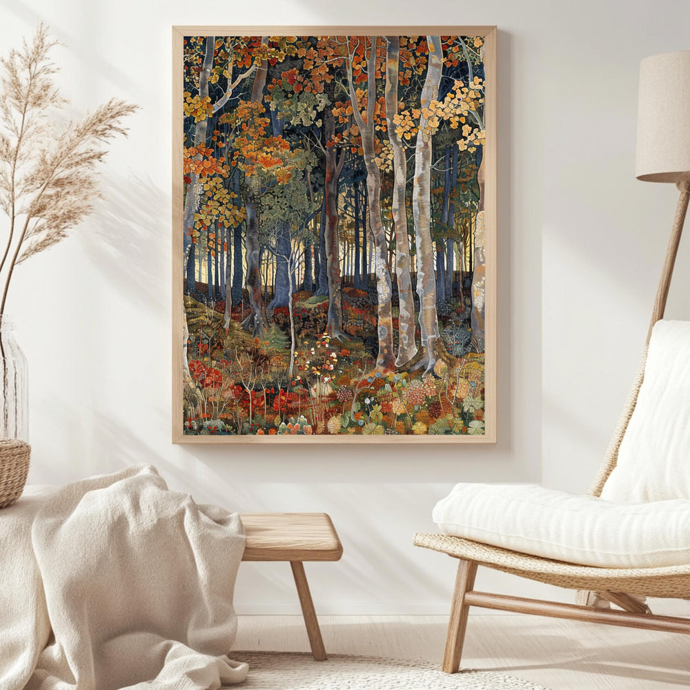 William Morris Inspired Autumn Forest Canvas Wall Art, Fall Painting, Vintage Botanical Art, Rustic Autumn Decor, Nature-Inspired Home Decor