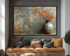Orange Bittersweet Berries Canvas Wall Art, Moody Autumn Still Life Print, Farmhouse Country Print, Rustic Vase Fall Print,