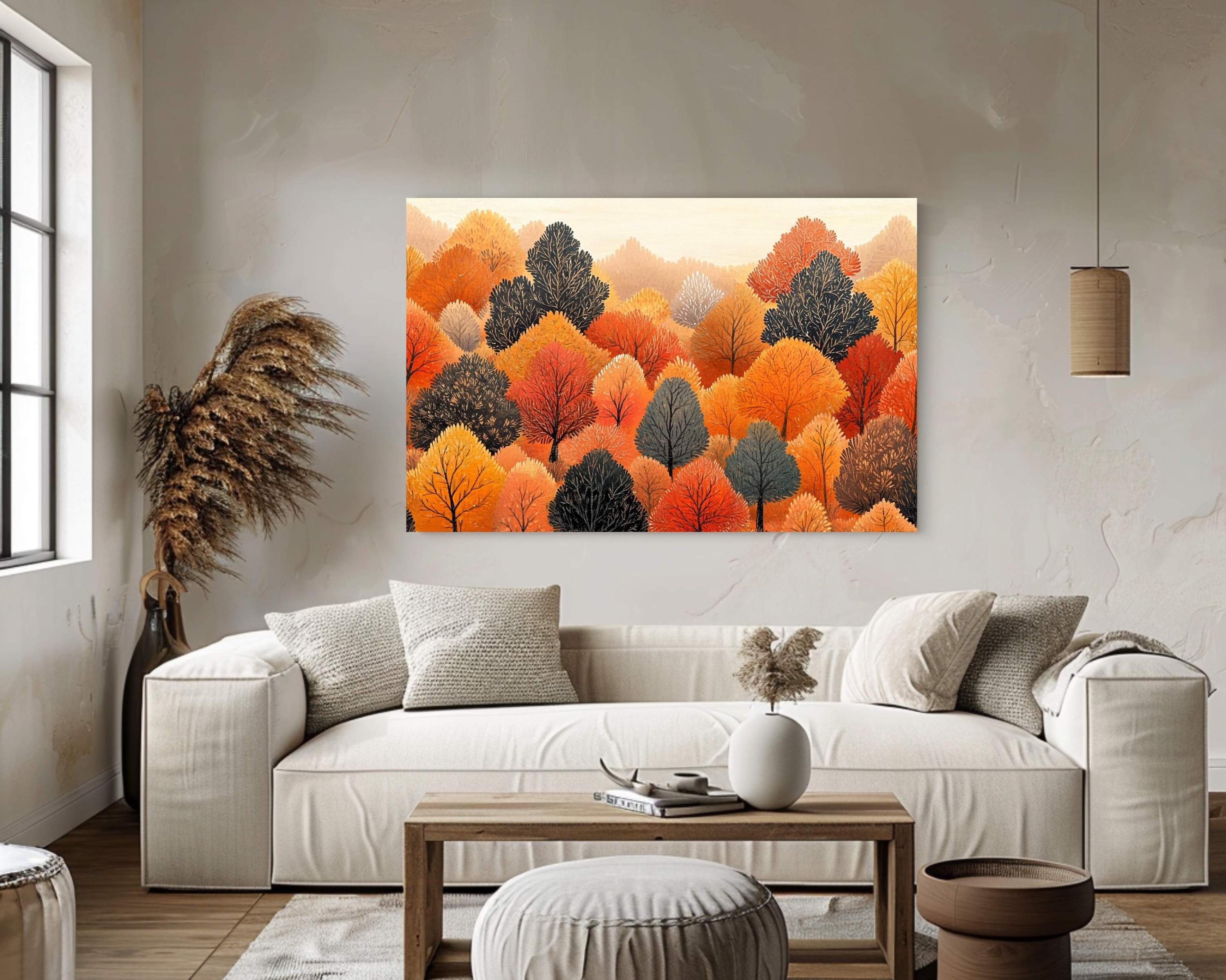Autumn Tree Canopy Wall Art, Modern Fall Forest Print, Colorful Warm Nature Landscape, Autumn Trees Farmhouse Fall Decor, Cozy Country Style