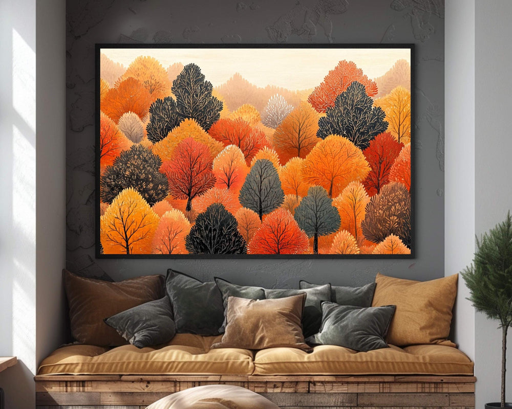 Autumn Tree Canopy Wall Art, Modern Fall Forest Print, Colorful Warm Nature Landscape, Autumn Trees Farmhouse Fall Decor, Cozy Country Style