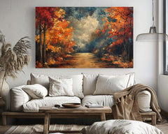 Autumn Pathway Wall Art, Rustic Fall Landscape Print, Cozy Seasonal Decor, Colorful Autumn Trees Farmhouse Fall Decor,Seasonal Country Style