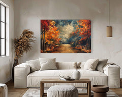 Autumn Pathway Wall Art, Rustic Fall Landscape Print, Cozy Seasonal Decor, Colorful Autumn Trees Farmhouse Fall Decor,Seasonal Country Style