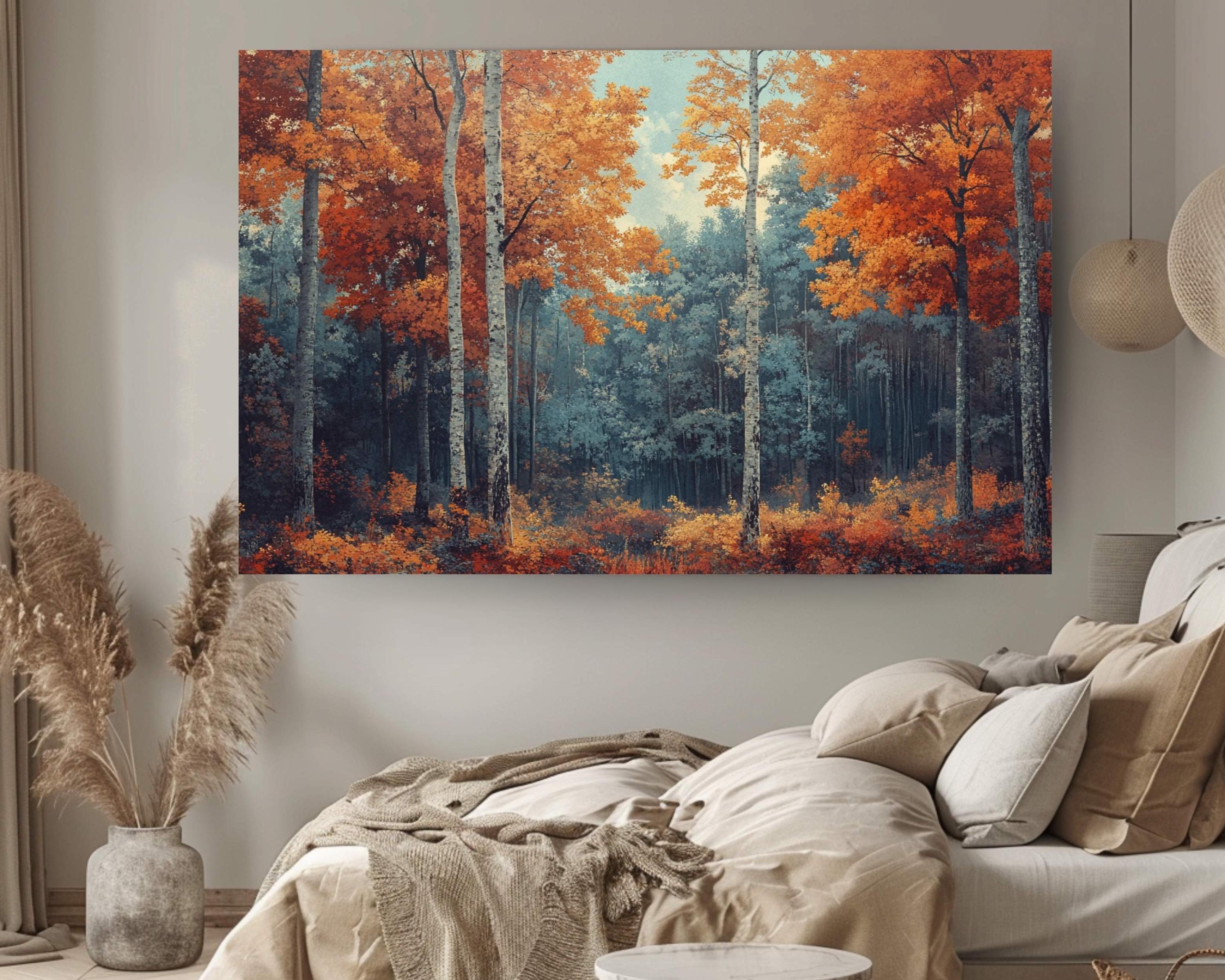 William Morris Autumn Forest Landscape Wall Art Print, Vibrant Orange Tree Woodland Scene, Cozy Seasonal Fall Home Decor,