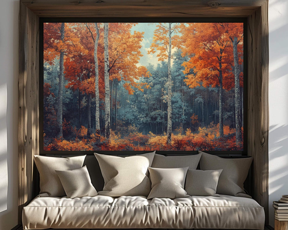 William Morris Autumn Forest Landscape Wall Art Print, Vibrant Orange Tree Woodland Scene, Cozy Seasonal Fall Home Decor,