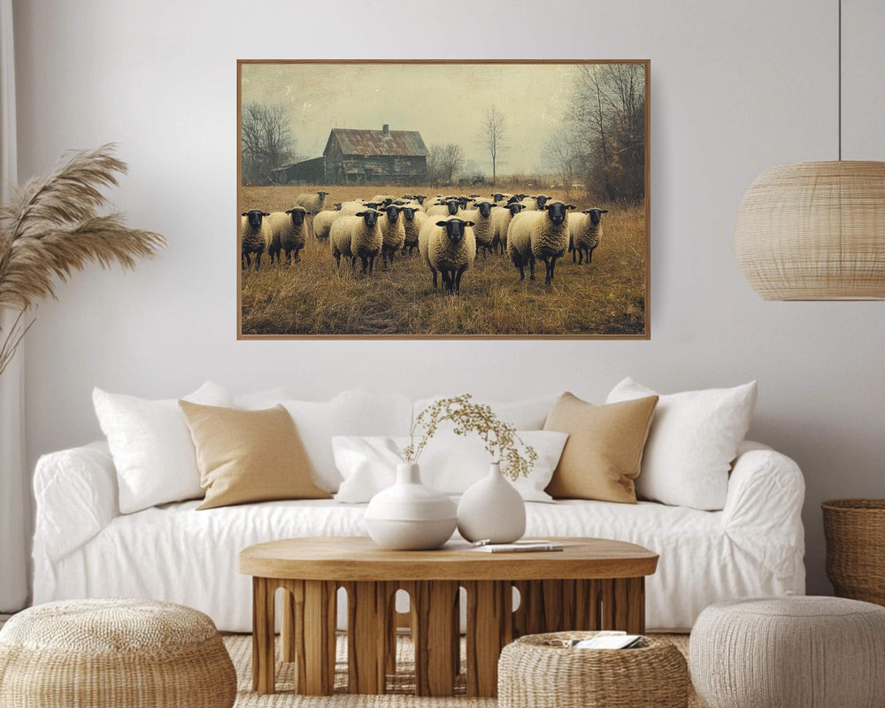 Vintage Barn and Sheep Wall Art Print, Rustic Farm Scene, Country Farmhouse Autumn Home Decor, Fall Landscape Wall Art Print, Farm Life Art