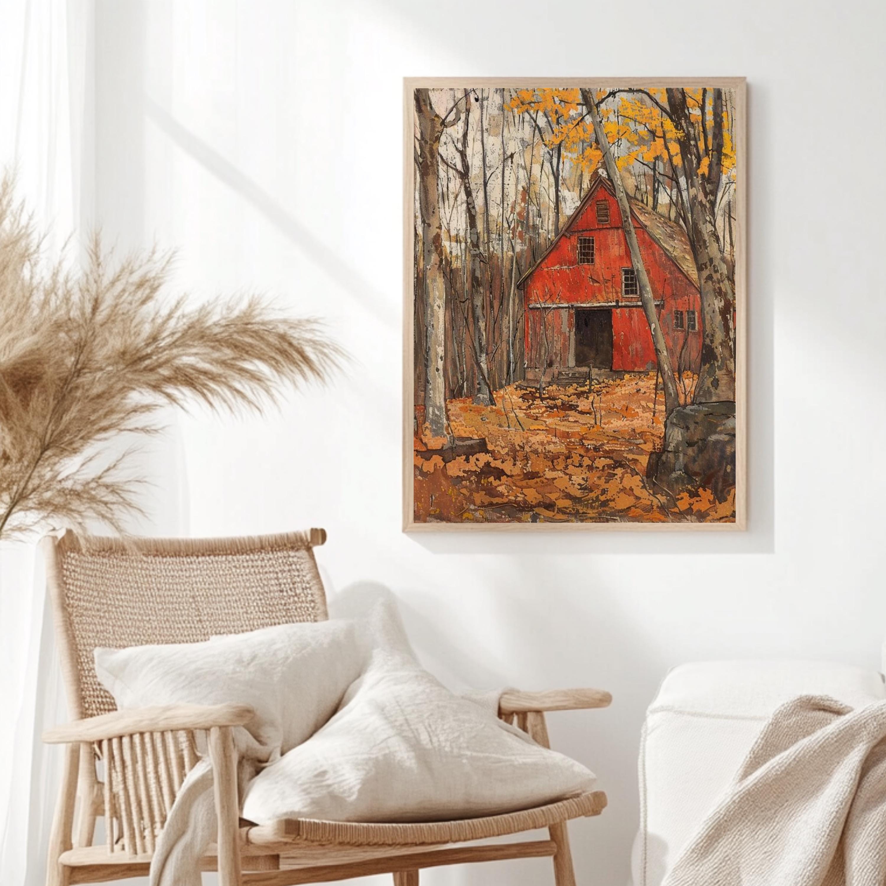 Autumn Farmhouse Canvas Wall Art, William Morris Print, Framed Canvas Botanical Decor, Vintage Rustic Accent, Cozy Nature-Inspired Home