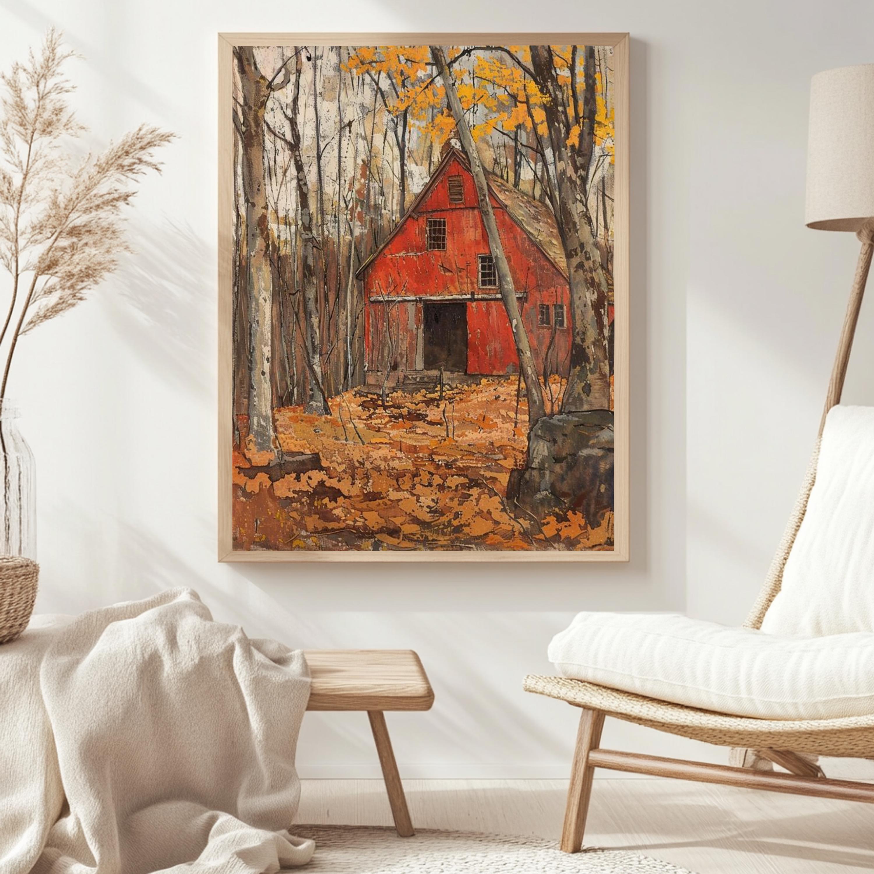 Autumn Farmhouse Canvas Wall Art, William Morris Print, Framed Canvas Botanical Decor, Vintage Rustic Accent, Cozy Nature-Inspired Home