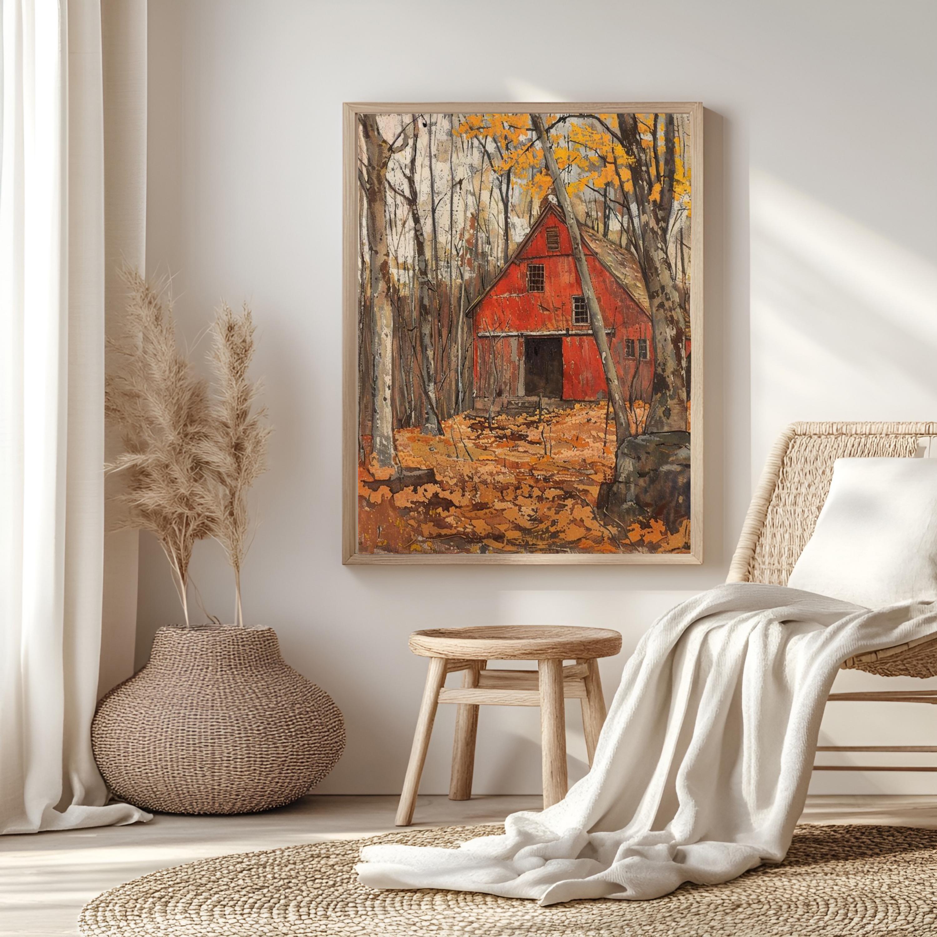 Autumn Farmhouse Canvas Wall Art, William Morris Print, Framed Canvas Botanical Decor, Vintage Rustic Accent, Cozy Nature-Inspired Home