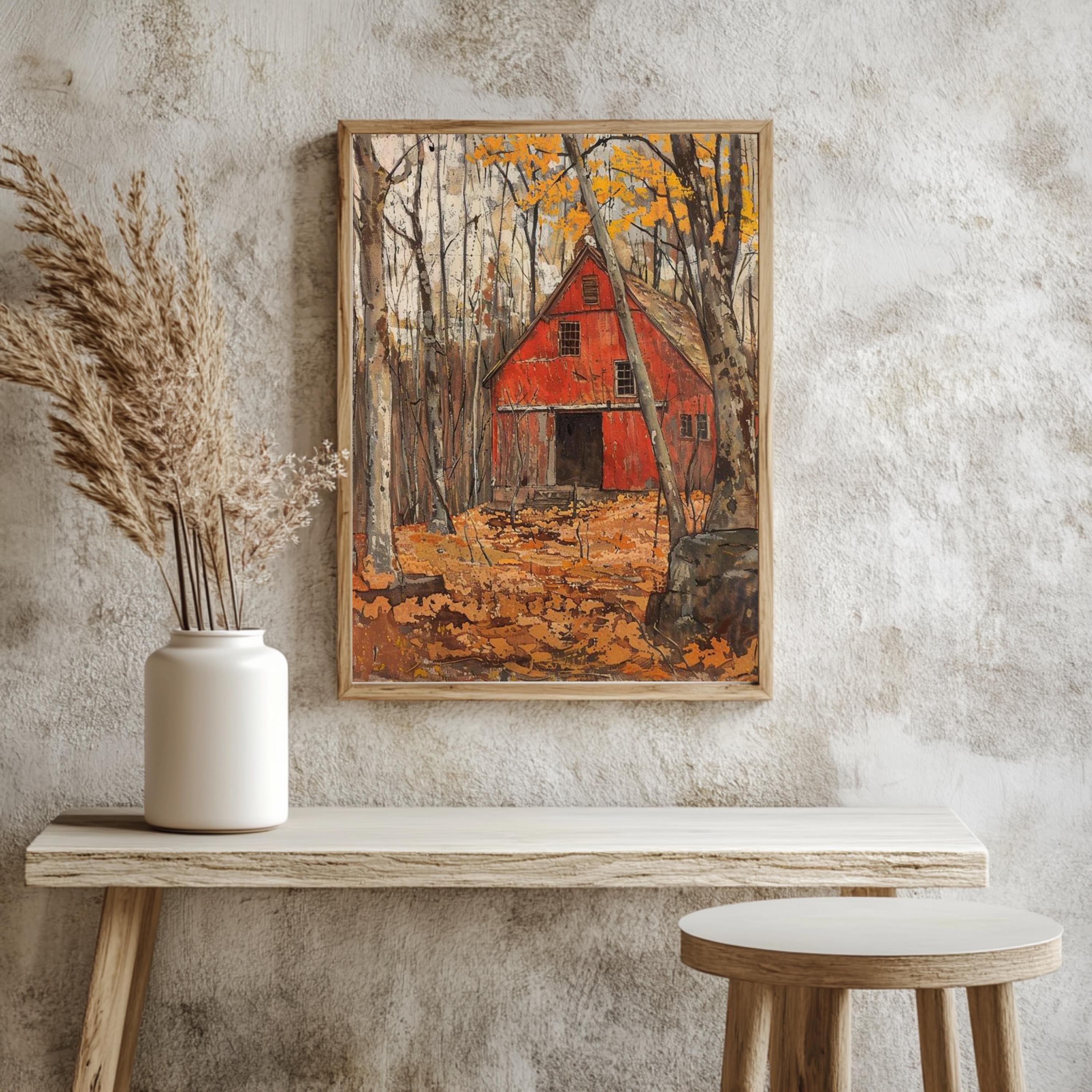 Autumn Farmhouse Canvas Wall Art, William Morris Print, Framed Canvas Botanical Decor, Vintage Rustic Accent, Cozy Nature-Inspired Home