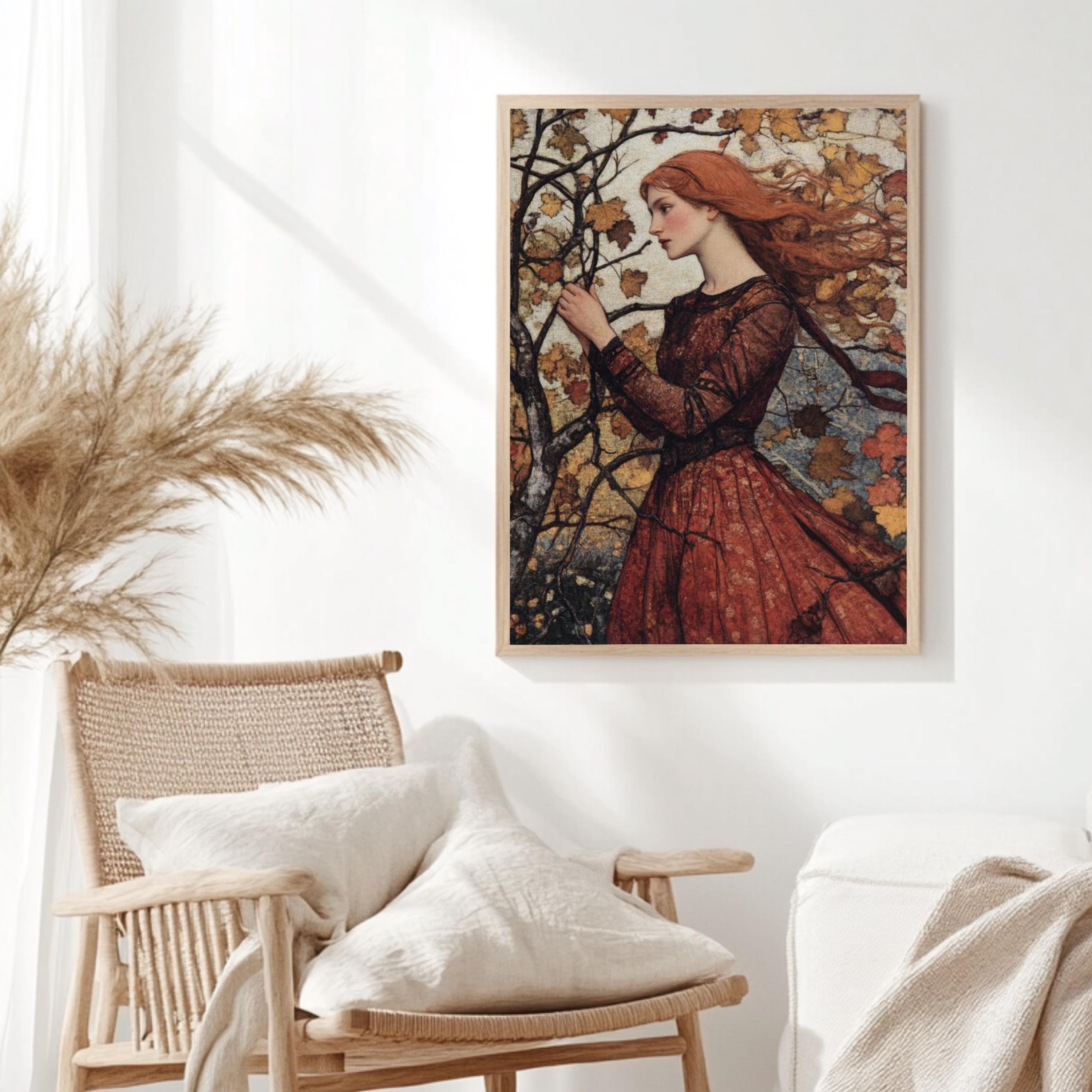 Rustic Autumn Maiden Wall Art, William Morris Canvas Print, Framed Canvas Botanical Accent, Vintage-Inspired Fall Decor, Nature-Inspired Art