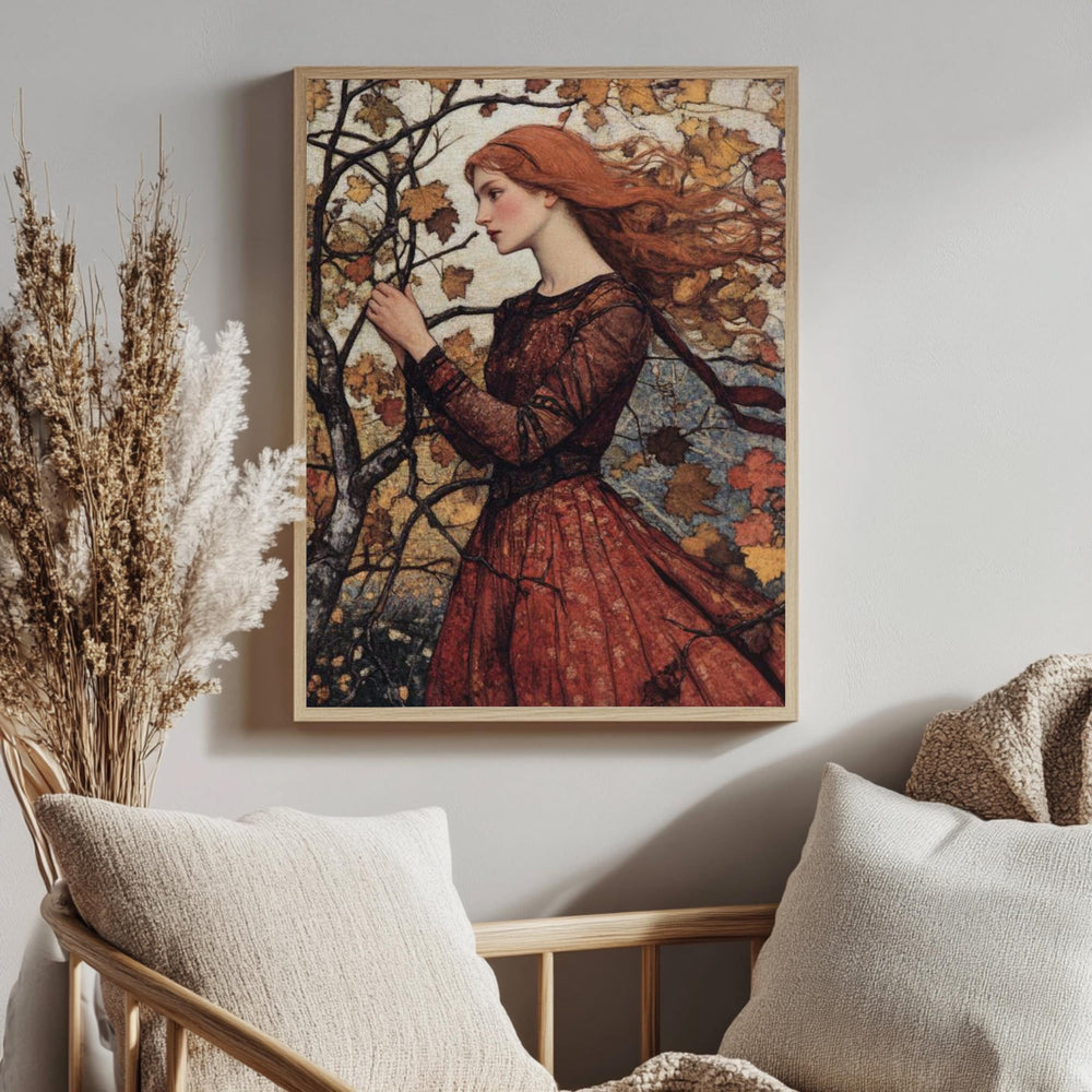 Rustic Autumn Maiden Wall Art, William Morris Canvas Print, Framed Canvas Botanical Accent, Vintage-Inspired Fall Decor, Nature-Inspired Art