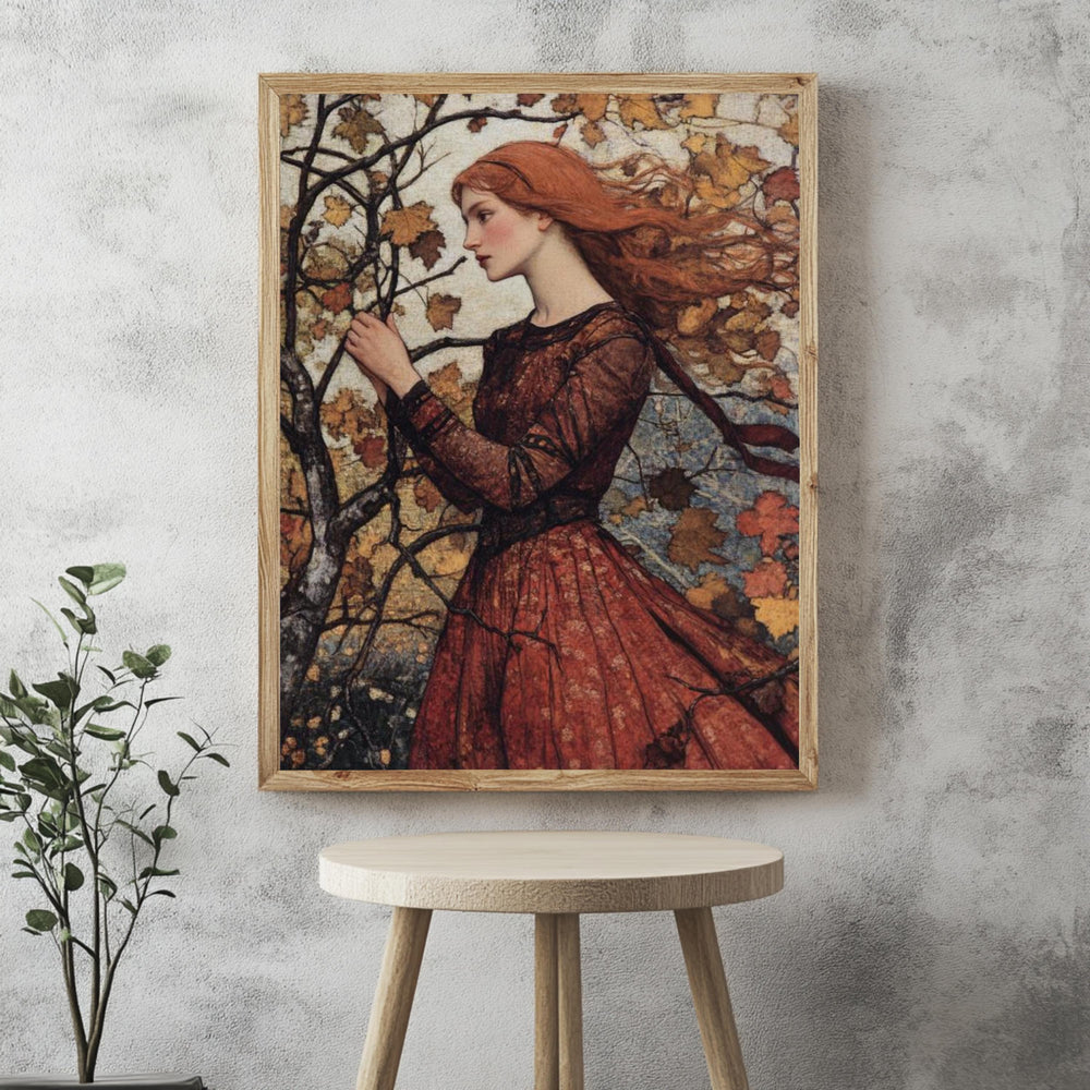 Rustic Autumn Maiden Wall Art, William Morris Canvas Print, Framed Canvas Botanical Accent, Vintage-Inspired Fall Decor, Nature-Inspired Art