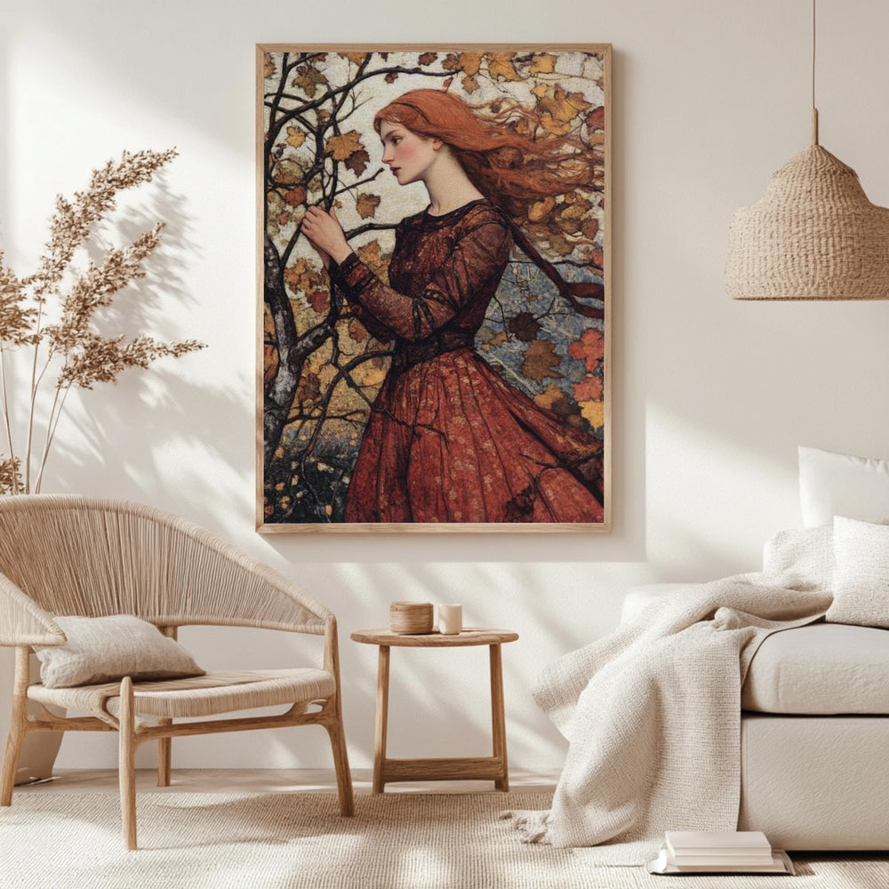 Rustic Autumn Maiden Wall Art, William Morris Canvas Print, Framed Canvas Botanical Accent, Vintage-Inspired Fall Decor, Nature-Inspired Art