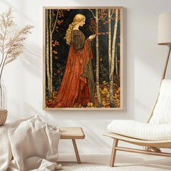 Autumn Goddess Wall Art, William Morris Style Canvas Print, Framed Canvas Botanical Decor, Rustic Nature-Inspired Accent, Vintage Cozy Decor