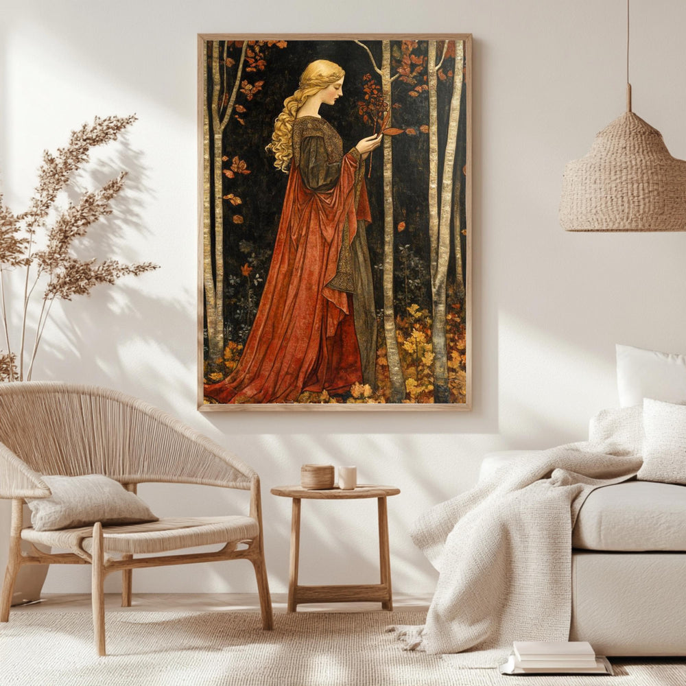 Autumn Goddess Wall Art, William Morris Style Canvas Print, Framed Canvas Botanical Decor, Rustic Nature-Inspired Accent, Vintage Cozy Decor