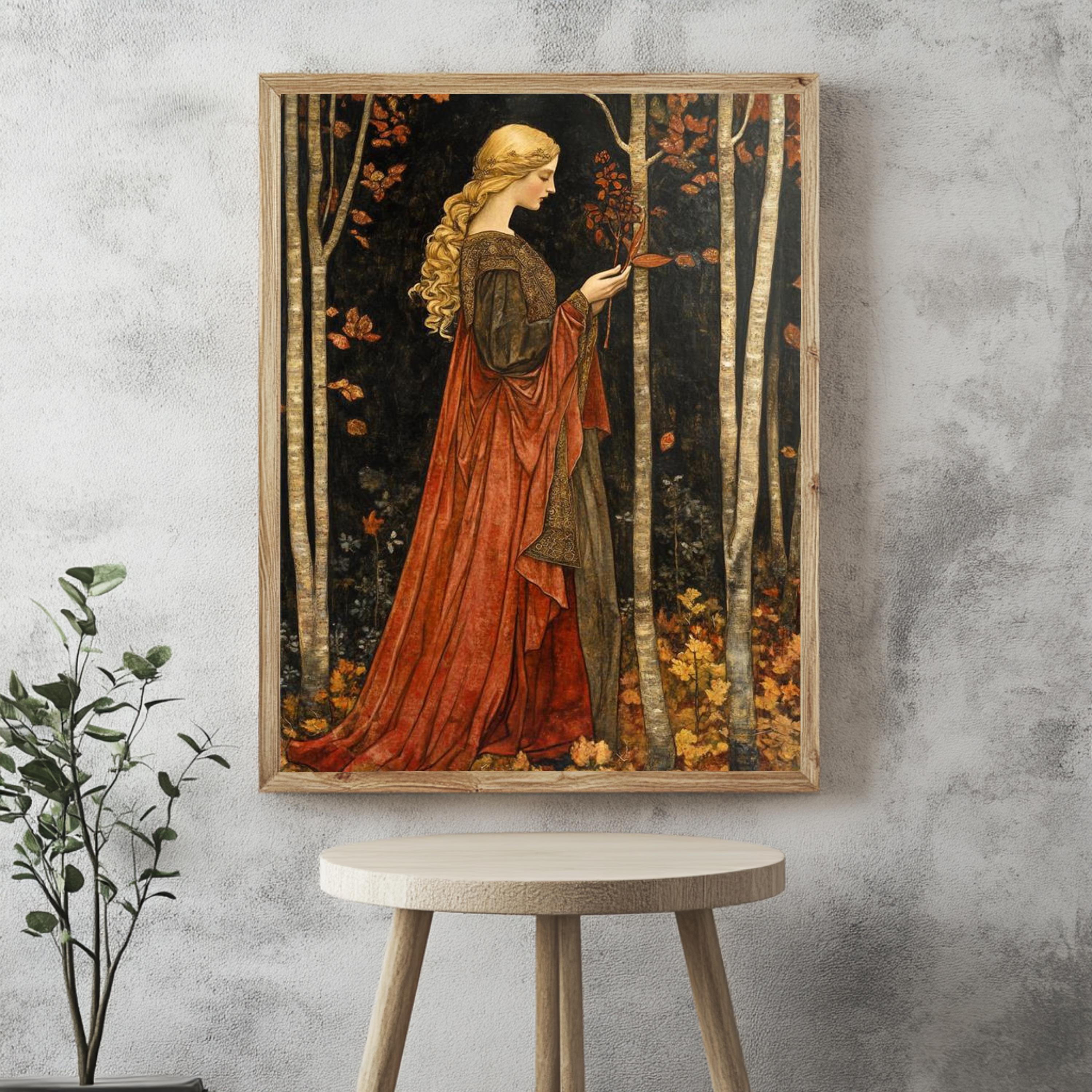 Autumn Goddess Wall Art, William Morris Style Canvas Print, Framed Canvas Botanical Decor, Rustic Nature-Inspired Accent, Vintage Cozy Decor