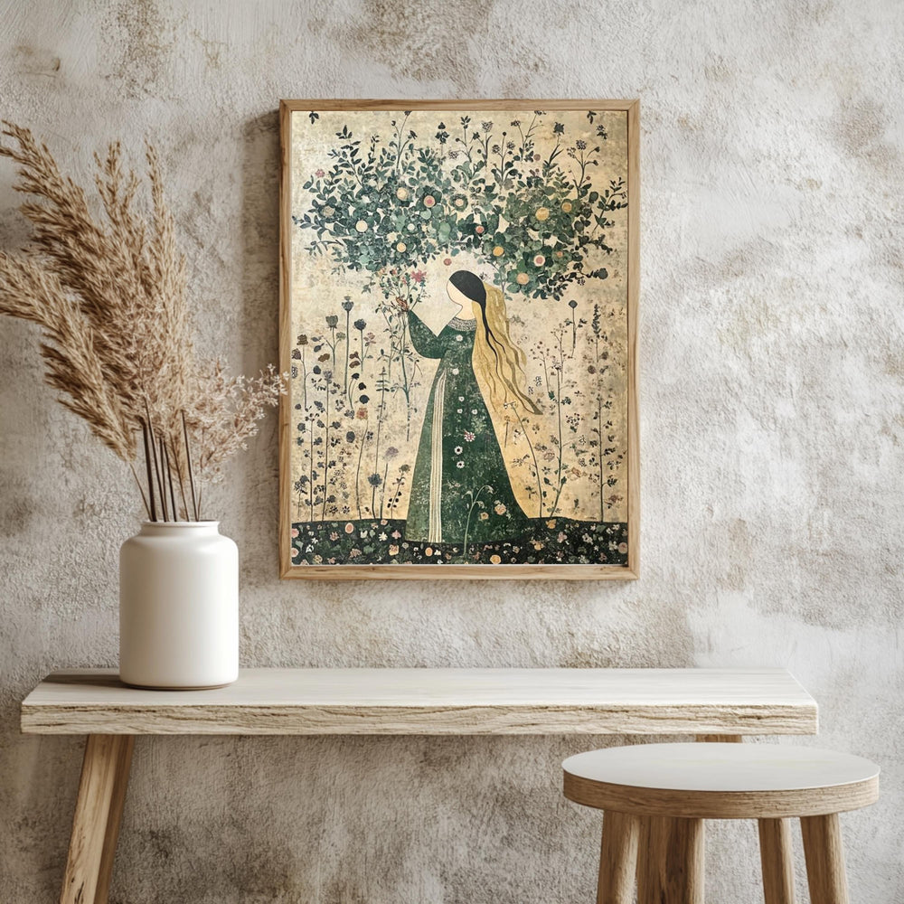 Autumn Goddess Wall Art, William Morris Canvas Print, Framed Canvas Botanical Decor, Rustic Interior Accent, Nature-Inspired Woodland Style