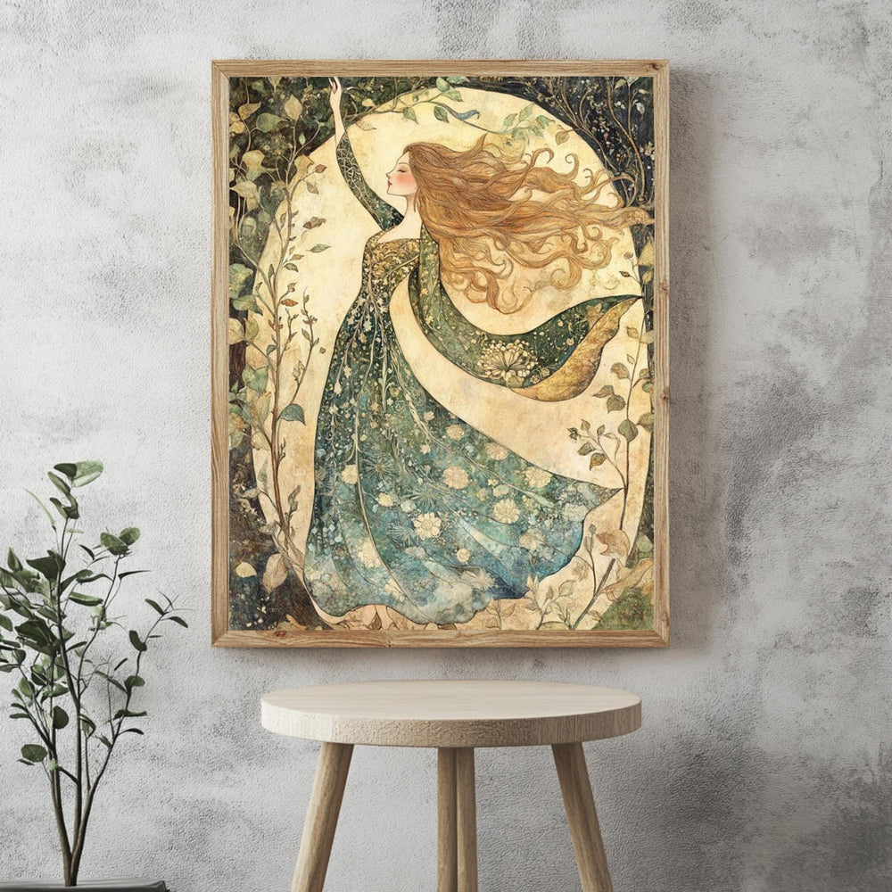William Morris Goddess Forest Canvas, Woman Wall Art Print, Framed Canvas Botanical Decor, Vintage Rustic Accent, Nature-Inspired Woodland