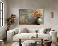 Orange Bittersweet Berries Canvas Wall Art, Moody Autumn Still Life Print, Farmhouse Country Print, Rustic Vase Fall Print,