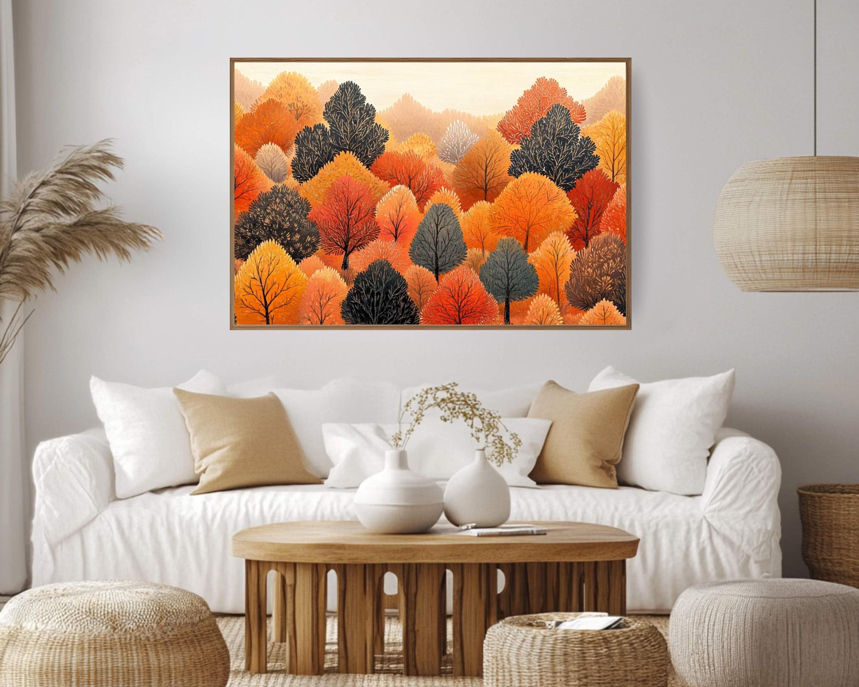 Autumn Tree Canopy Wall Art, Modern Fall Forest Print, Colorful Warm Nature Landscape, Autumn Trees Farmhouse Fall Decor, Cozy Country Style