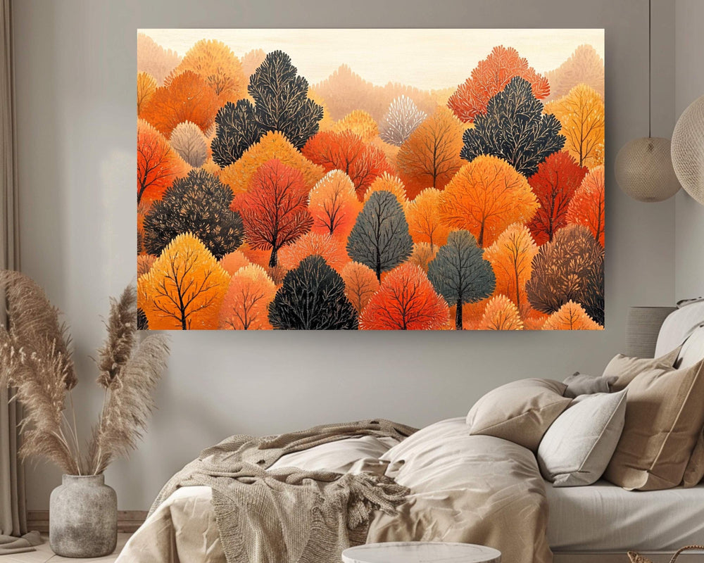 Autumn Tree Canopy Wall Art, Modern Fall Forest Print, Colorful Warm Nature Landscape, Autumn Trees Farmhouse Fall Decor, Cozy Country Style
