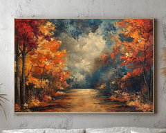 Autumn Pathway Wall Art, Rustic Fall Landscape Print, Cozy Seasonal Decor, Colorful Autumn Trees Farmhouse Fall Decor,Seasonal Country Style