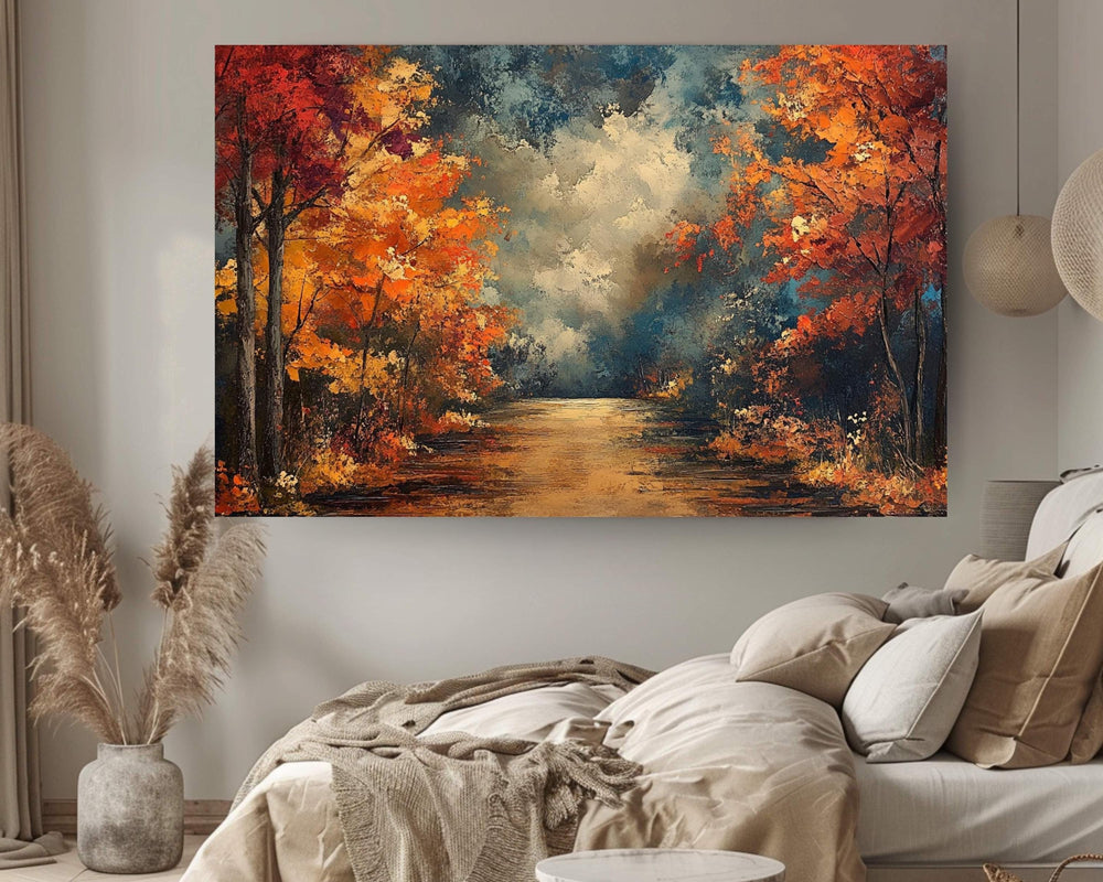 Autumn Pathway Wall Art, Rustic Fall Landscape Print, Cozy Seasonal Decor, Colorful Autumn Trees Farmhouse Fall Decor,Seasonal Country Style
