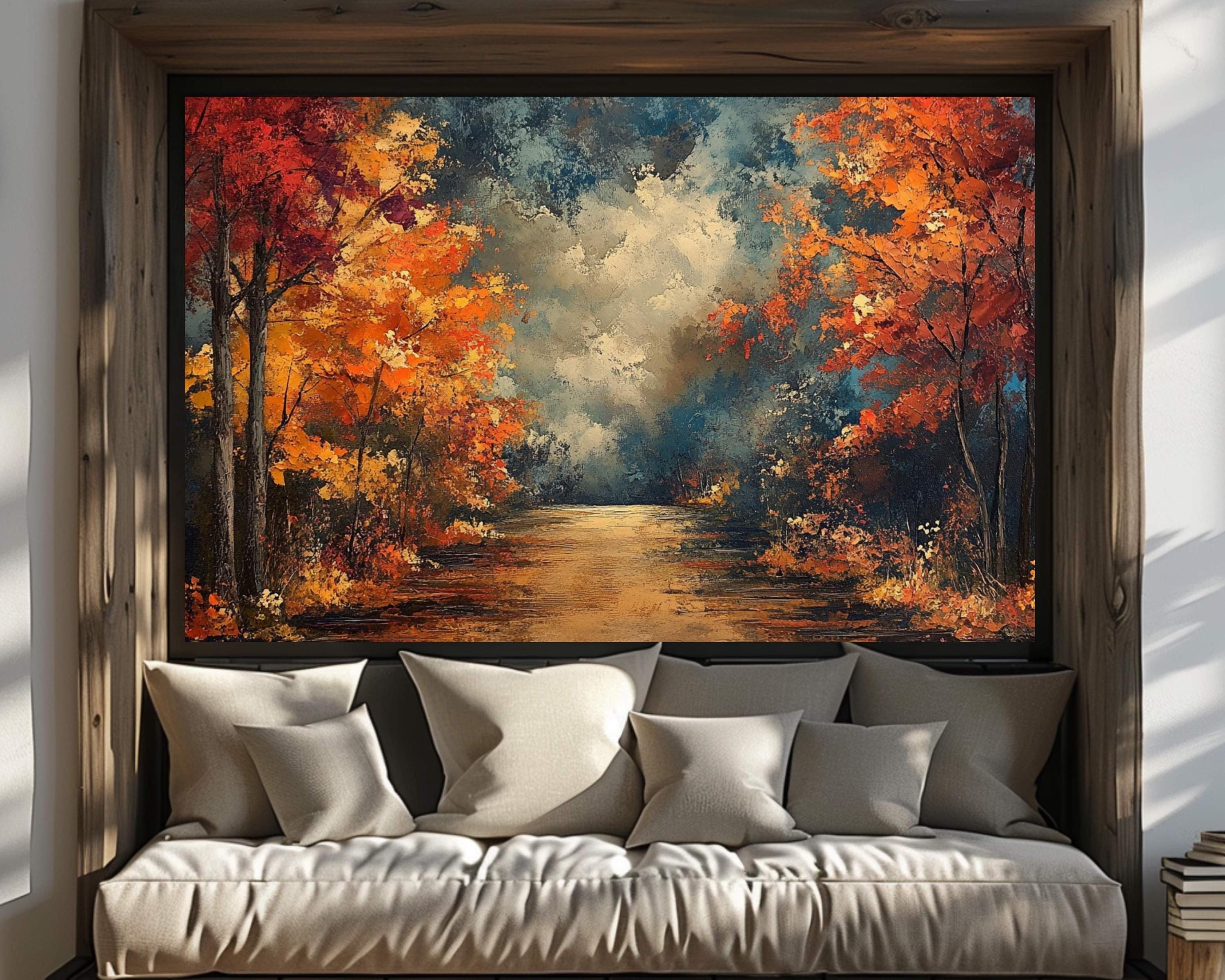 Autumn Pathway Wall Art, Rustic Fall Landscape Print, Cozy Seasonal Decor, Colorful Autumn Trees Farmhouse Fall Decor,Seasonal Country Style